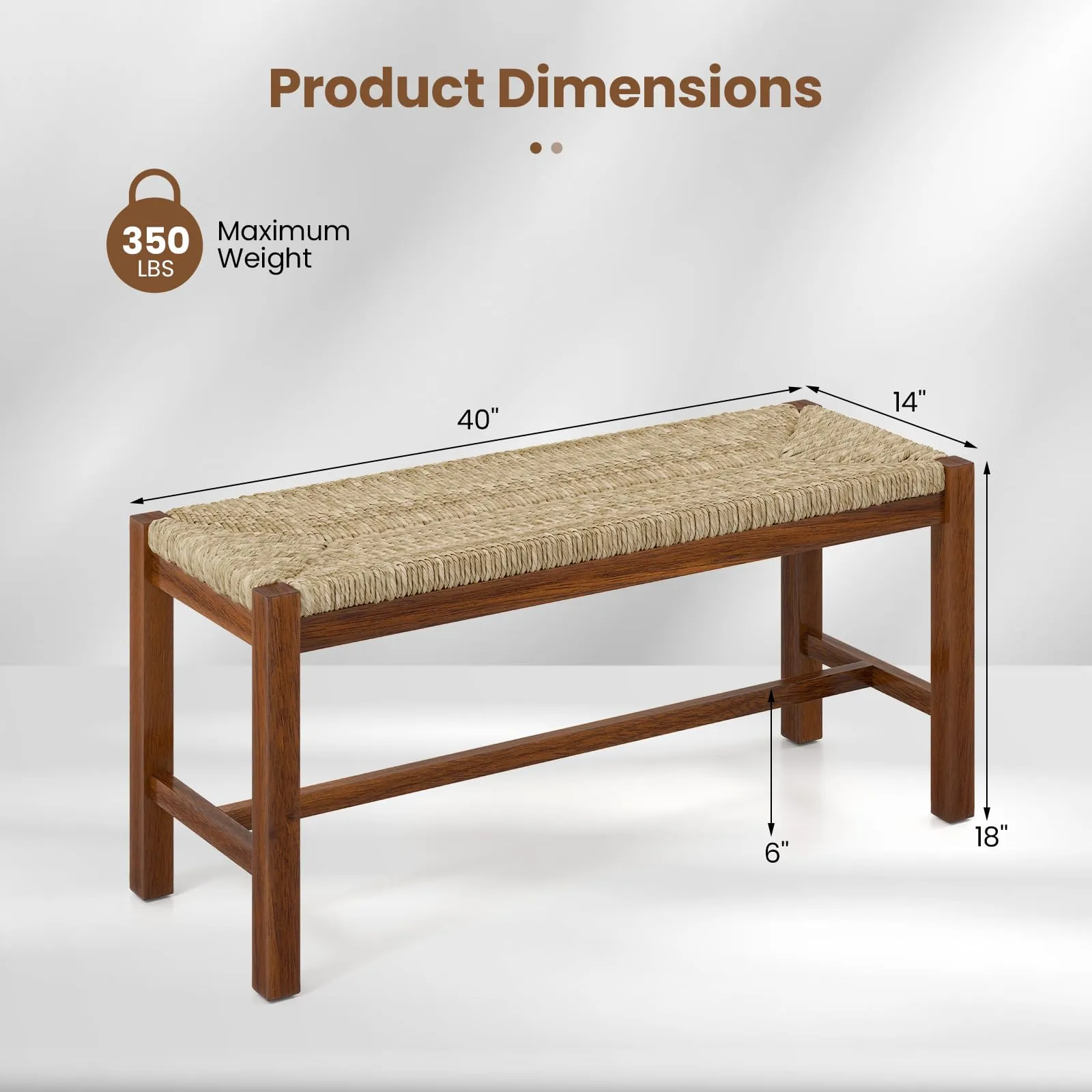 Giantex Dining Bench with Woven Seagrass Woven Seat