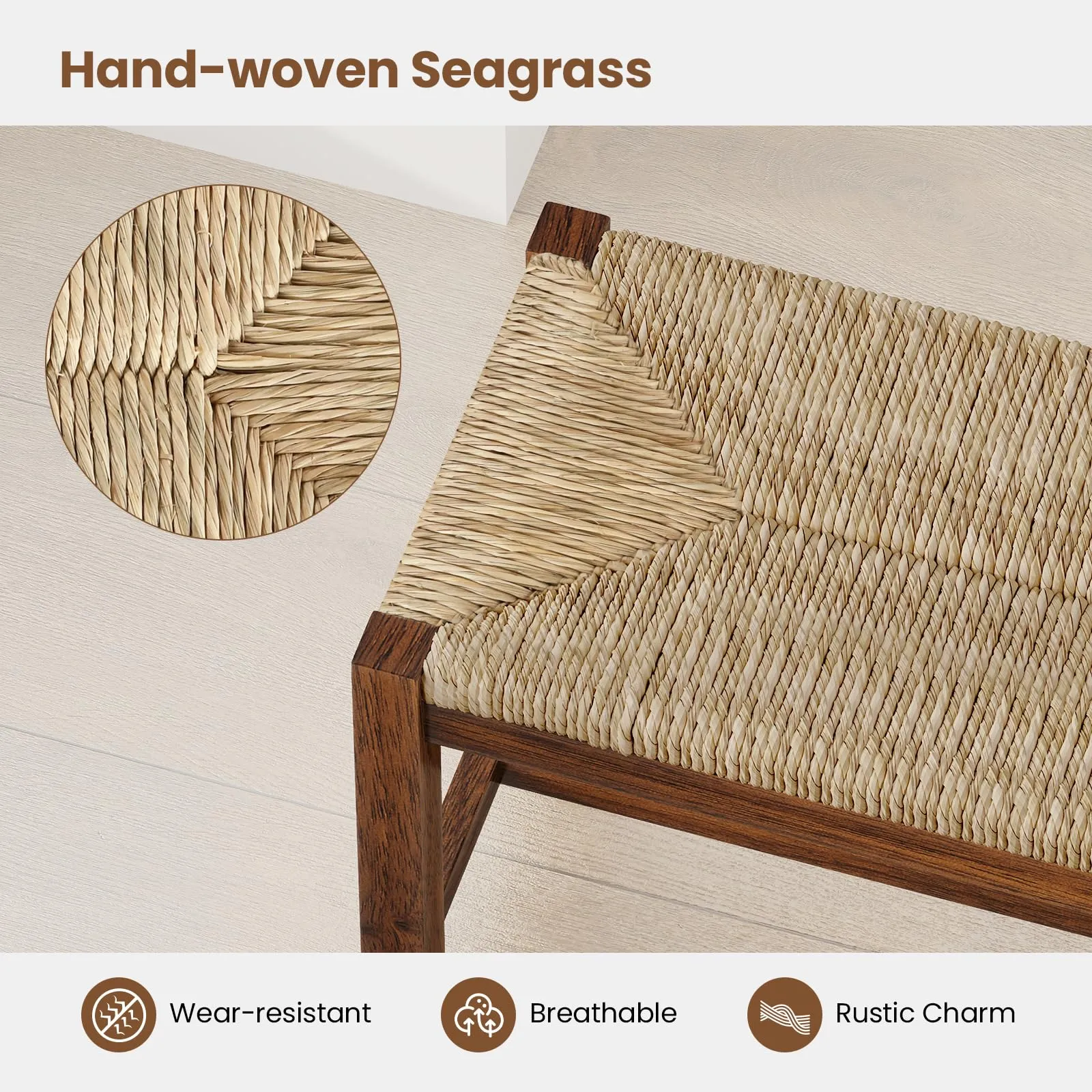 Giantex Dining Bench with Woven Seagrass Woven Seat