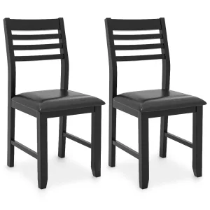 Giantex Dining Chairs Black, Faux Leather Upholstered Kitchen Chairs w/Padded Seat & Ladder Back set of dining chairs, wooden chairs