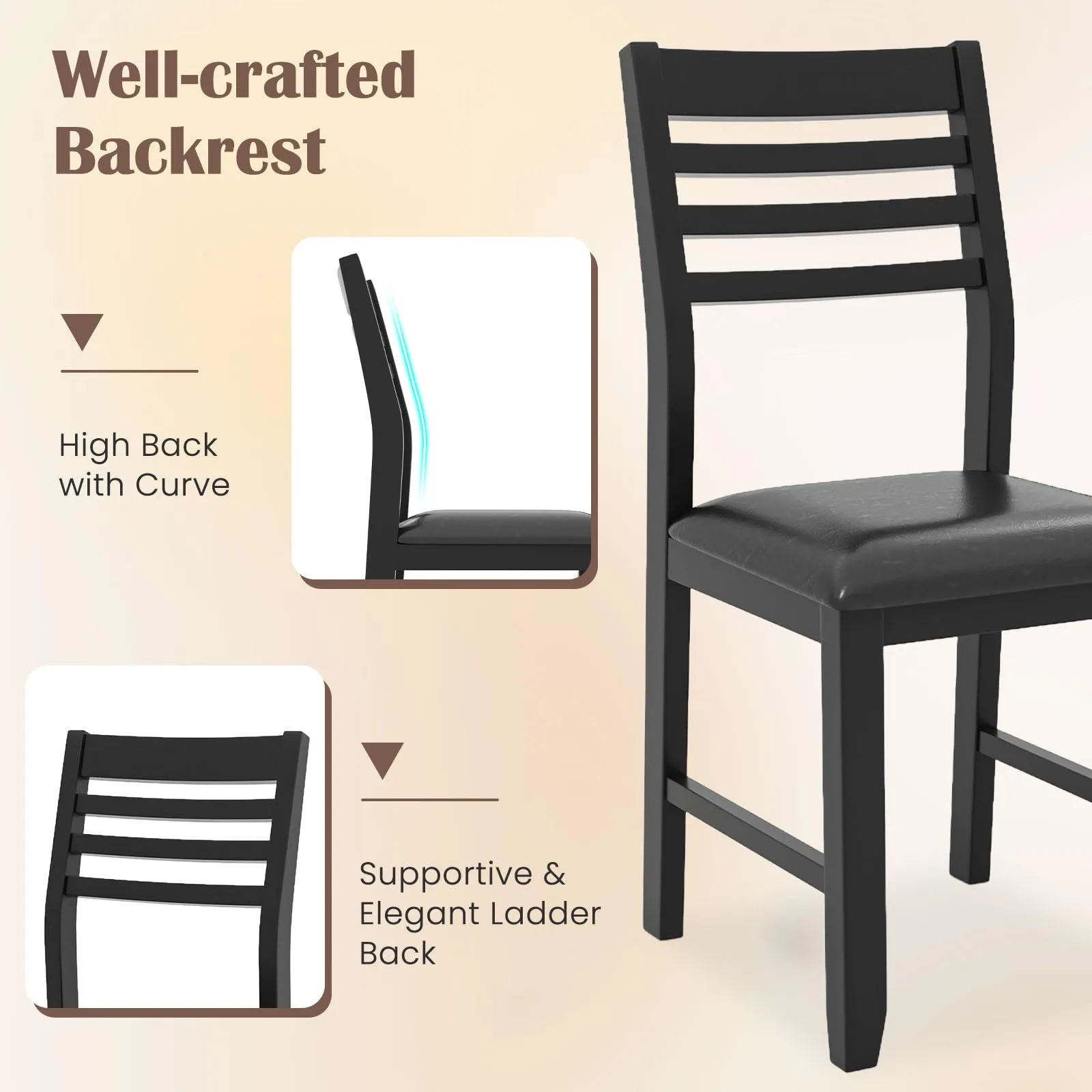 Giantex Dining Chairs Black, Faux Leather Upholstered Kitchen Chairs w/Padded Seat & Ladder Back