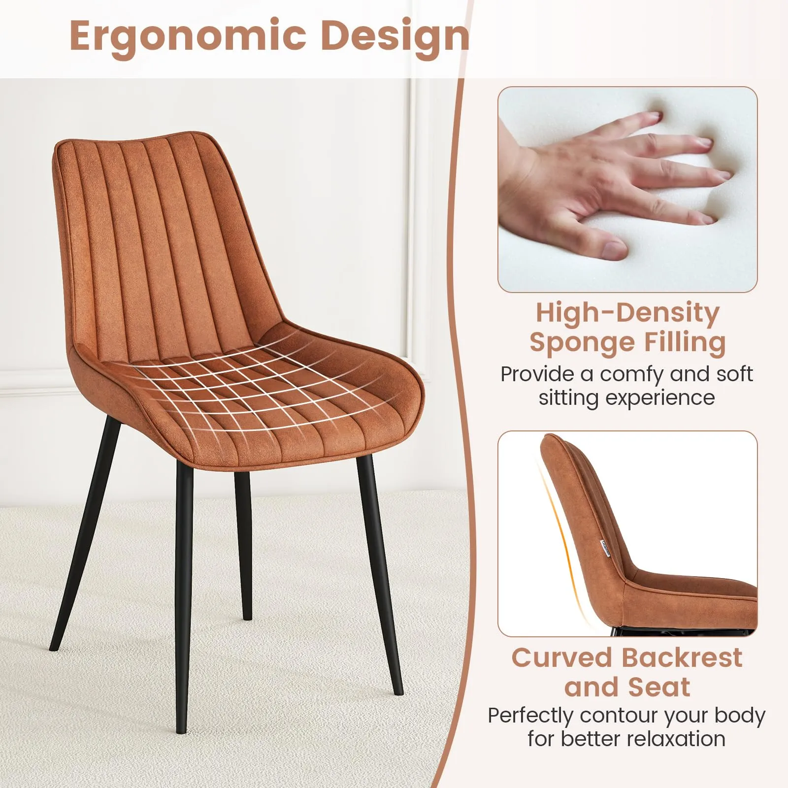 Giantex Dining Chairs, Faux-Leather Fabric Kitchen Chairs, Upholstered Leisure Chairs w/Metal Legs