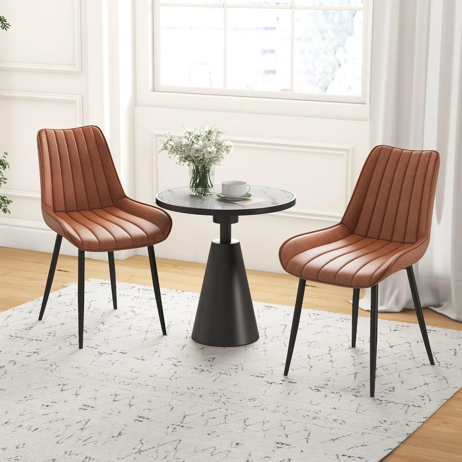Giantex Dining Chairs, Faux-Leather Fabric Kitchen Chairs, Upholstered Leisure Chairs w/Metal Legs