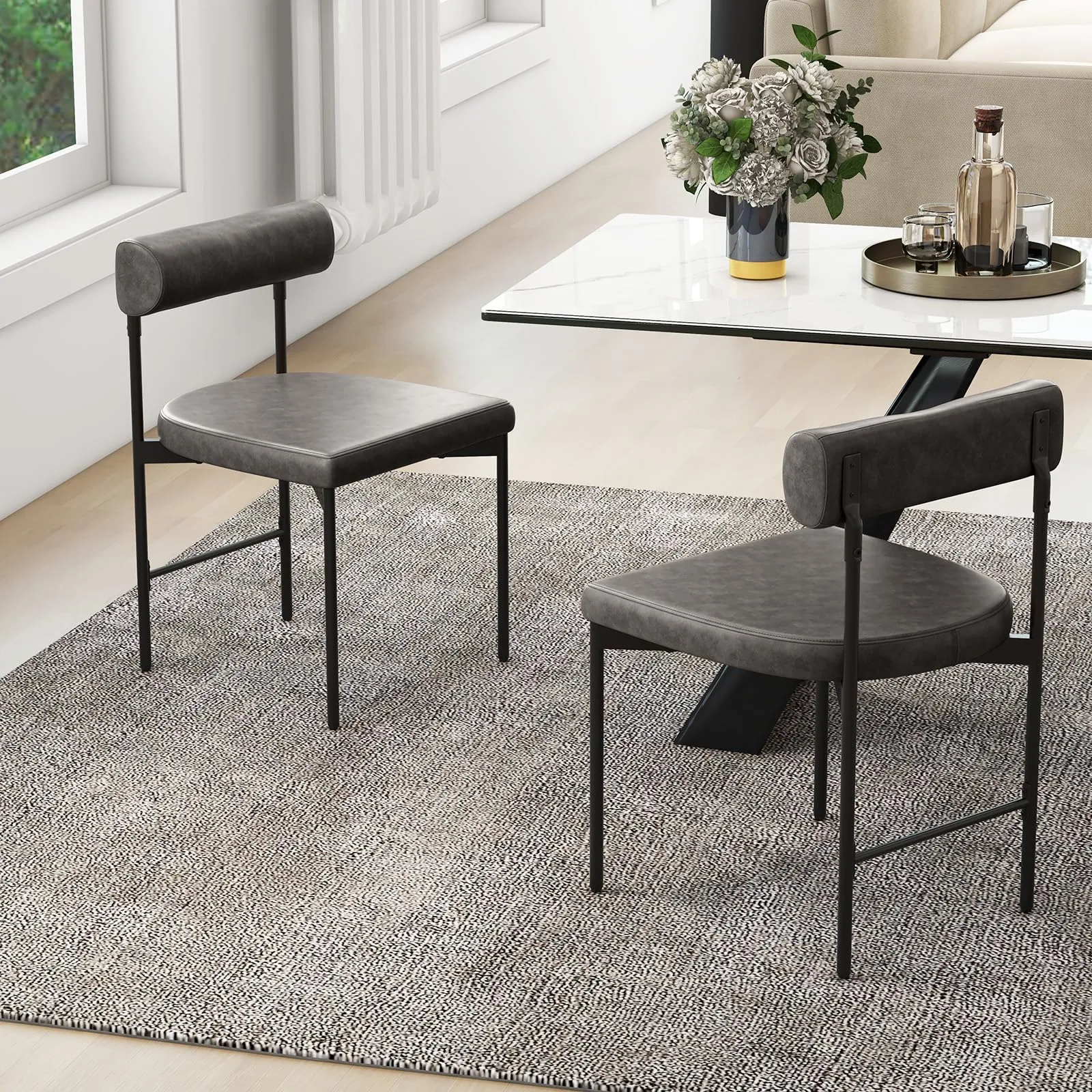 Giantex Dining Chairs, Faux Leather Upholstered Kitchen Side Chair with Padded Backrest and Cushion, Metal Legs