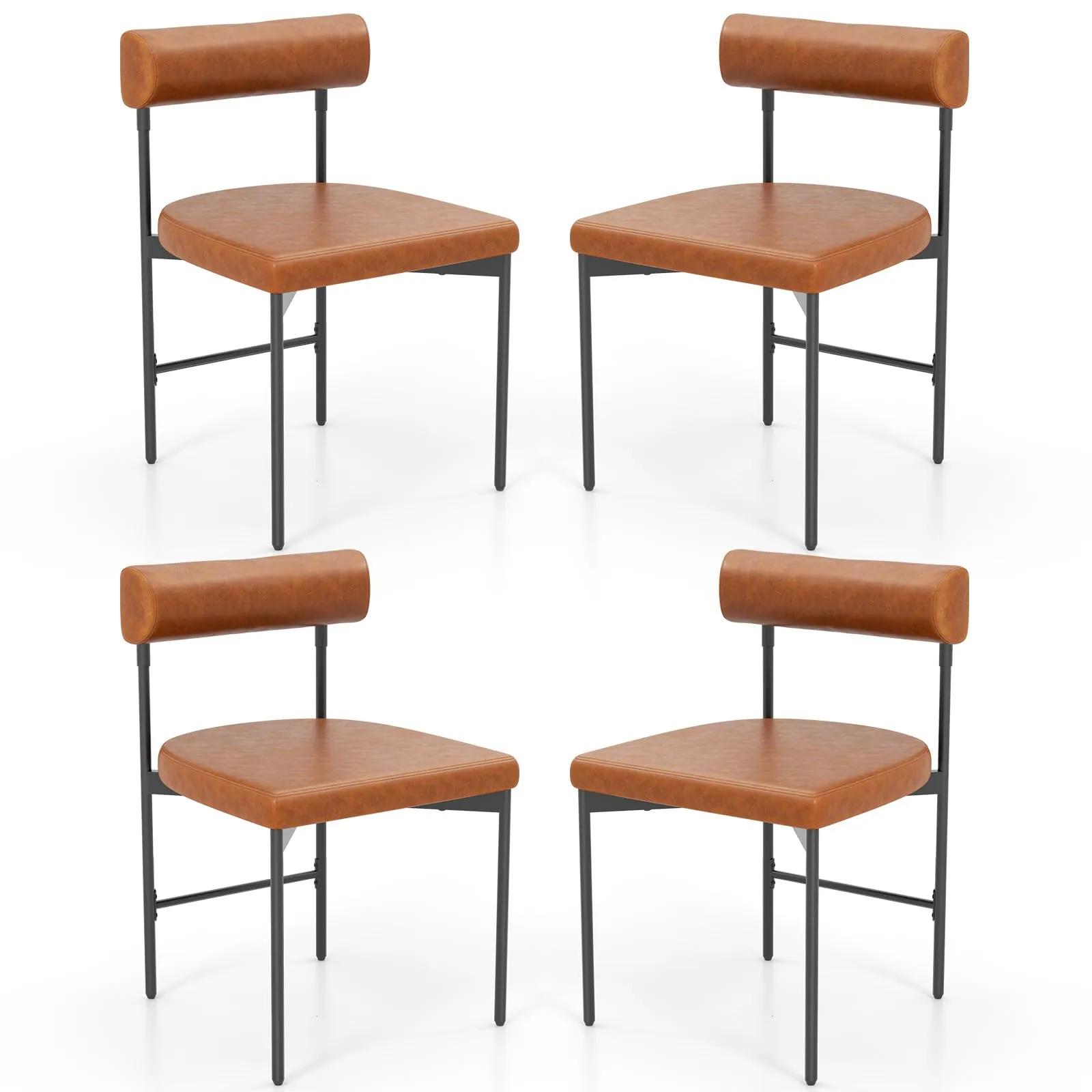 Giantex Dining Chairs, Faux Leather Upholstered Kitchen Side Chair with Padded Backrest and Cushion, Metal Legs