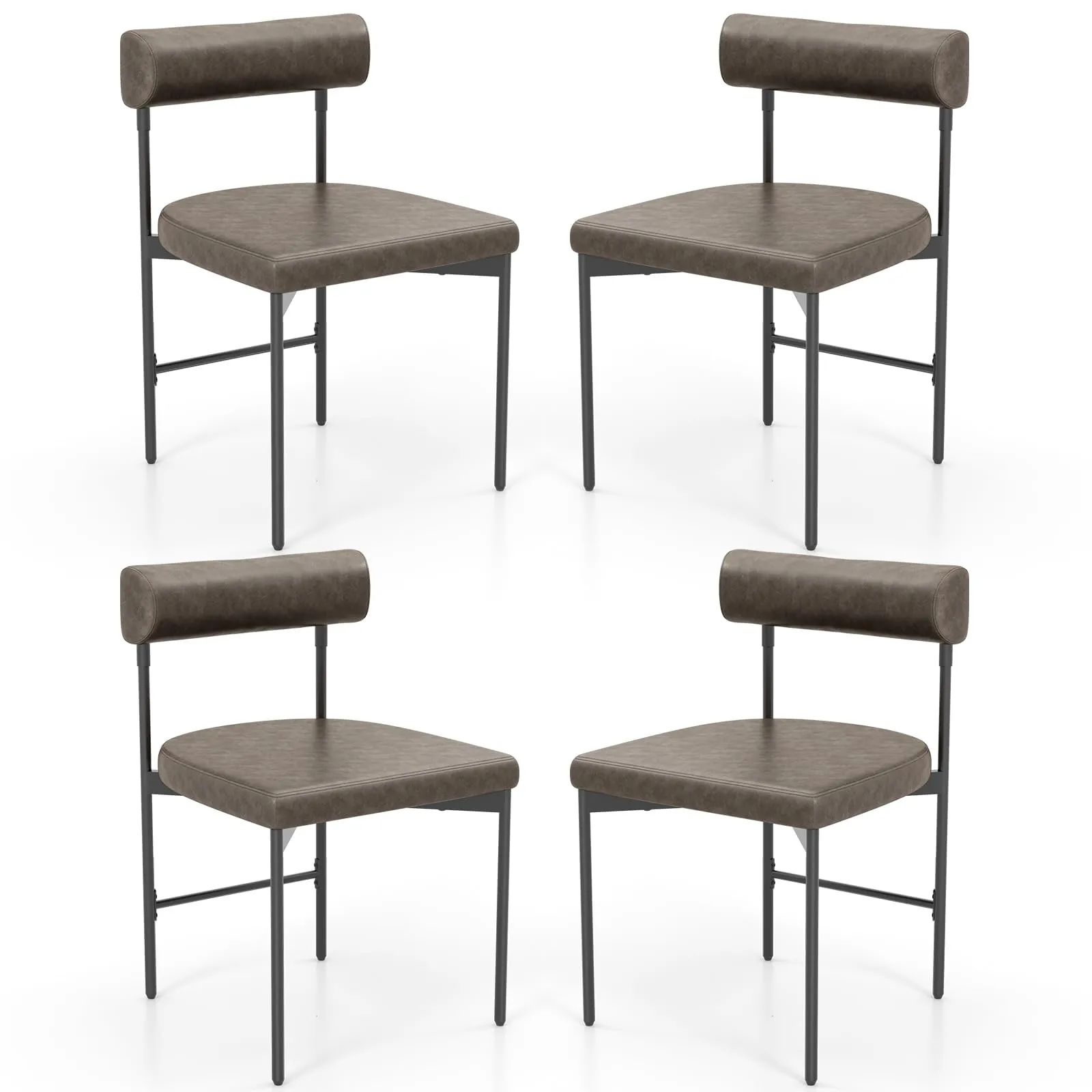 Giantex Dining Chairs, Faux Leather Upholstered Kitchen Side Chair with Padded Backrest and Cushion, Metal Legs