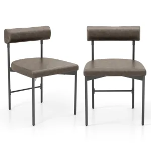 Giantex Dining Chairs, Faux Leather Upholstered Kitchen Side Chair with Padded Backrest and Cushion, Metal Legs kitchen barstool, adjustable bar stool