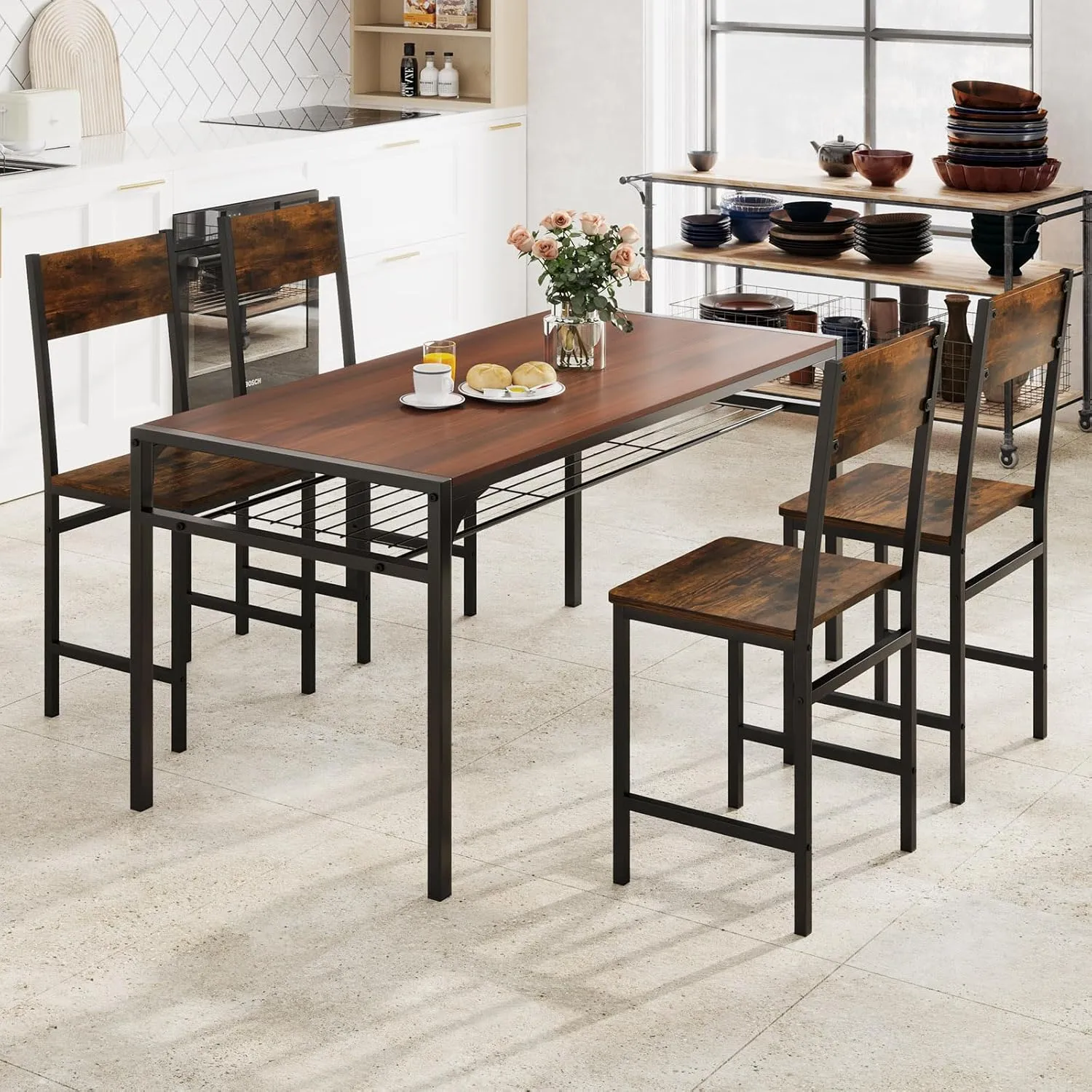 Giantex Dining Chairs Set, Industrial Kitchen Chairs with Metal Legs, Slanted Back