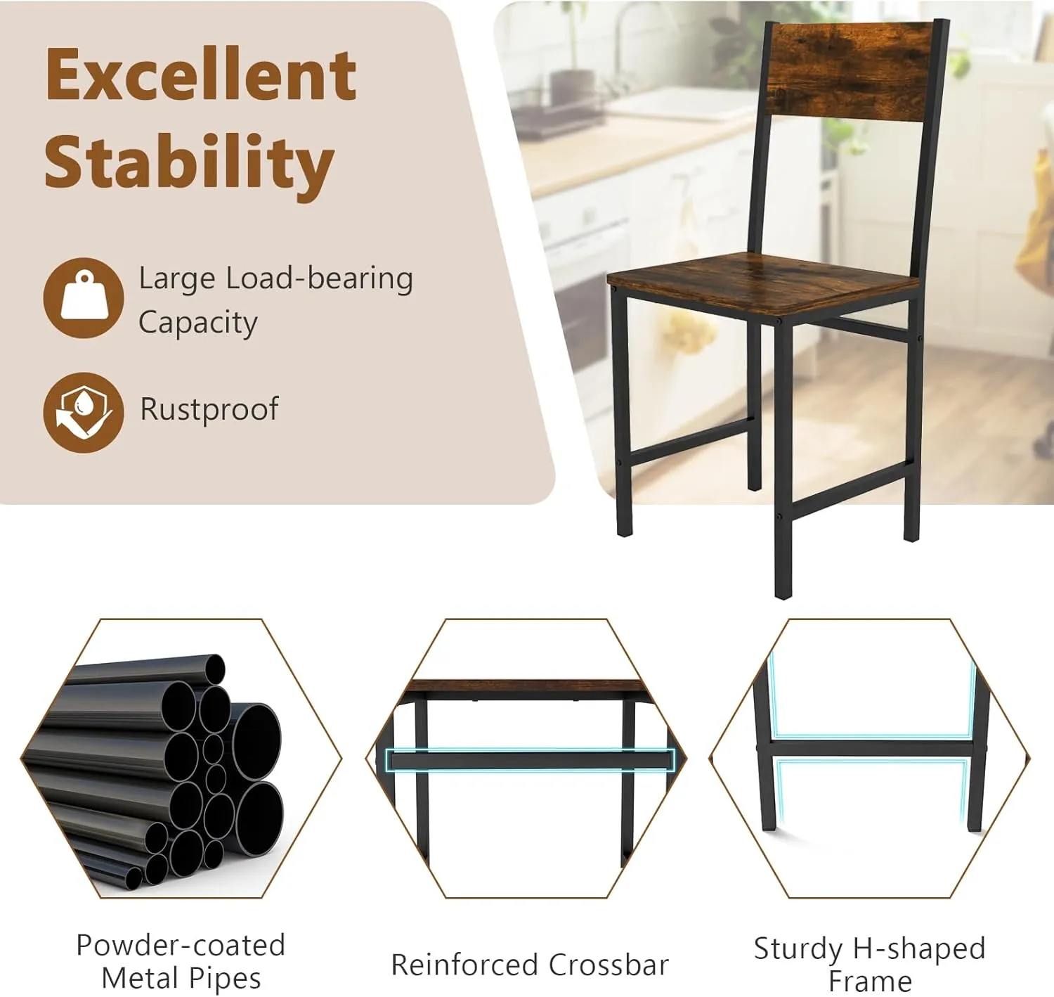 Giantex Dining Chairs Set, Industrial Kitchen Chairs with Metal Legs, Slanted Back