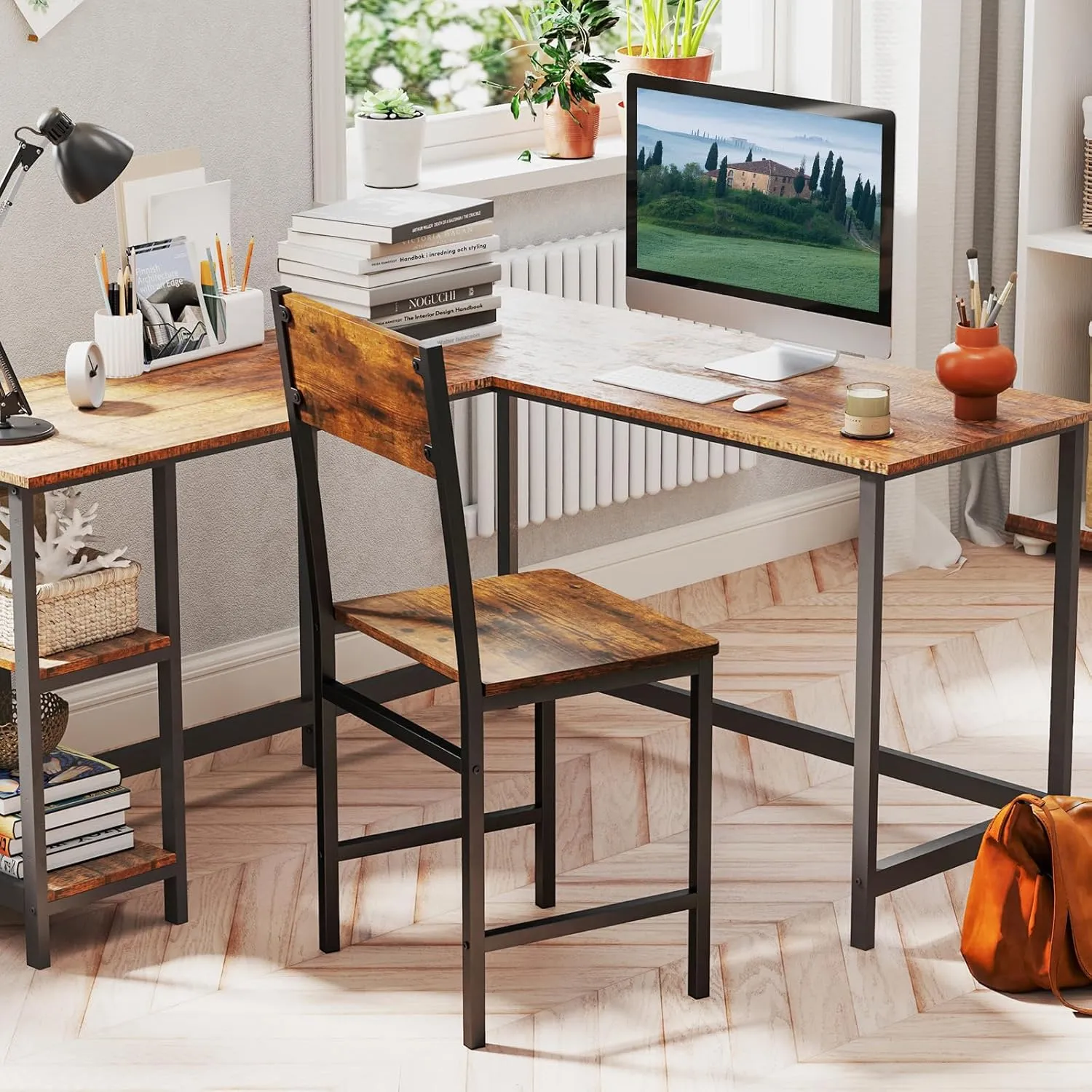 Giantex Dining Chairs Set, Industrial Kitchen Chairs with Metal Legs, Slanted Back