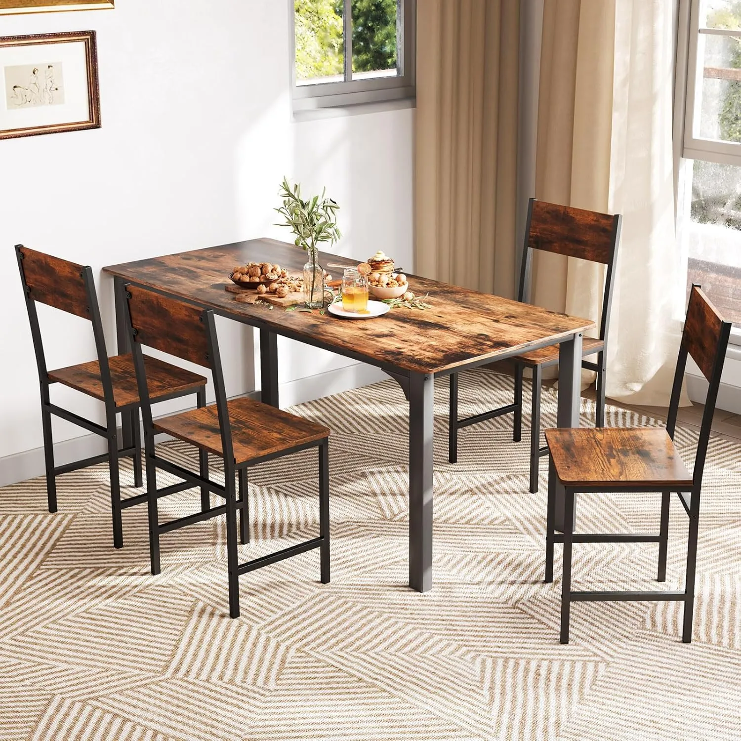 Giantex Dining Chairs Set, Industrial Kitchen Chairs with Metal Legs, Slanted Back