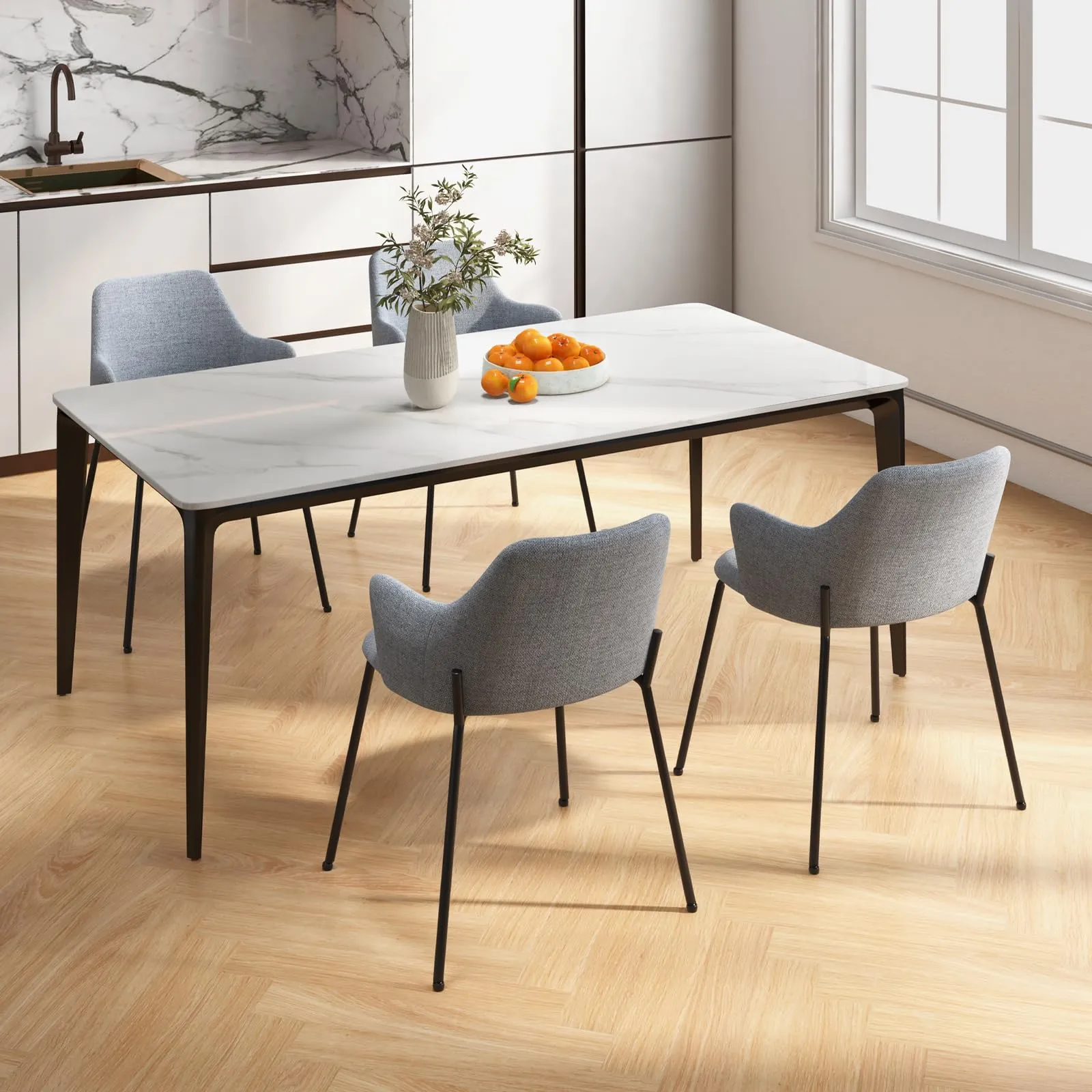 Giantex Dining Chairs Set, Upholstered Accent Chairs w/Curved Backrest