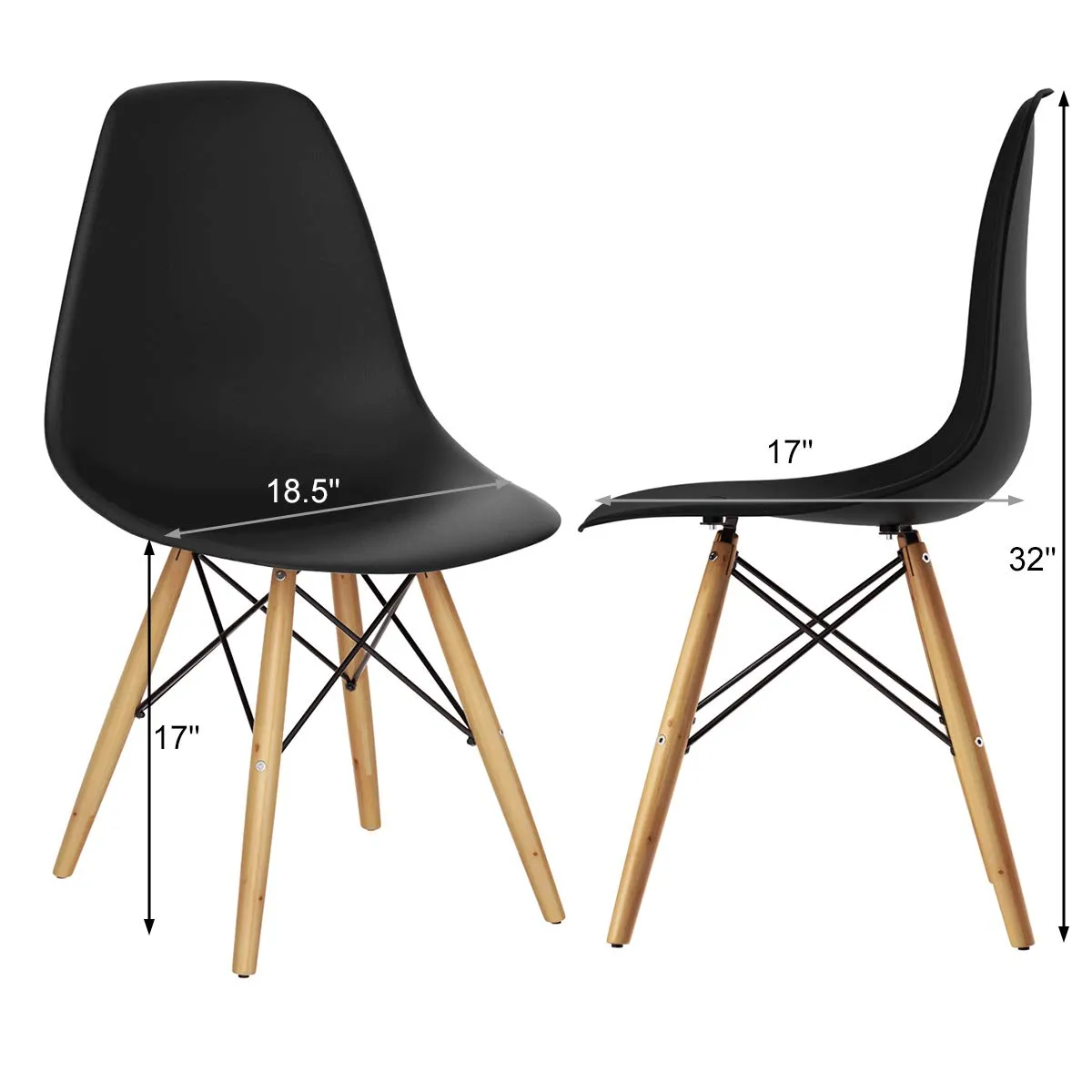 Giantex Dining DSW Chairs with Linen Cushion, Modern Mid Century Shell Chairs w/ Wood Legs