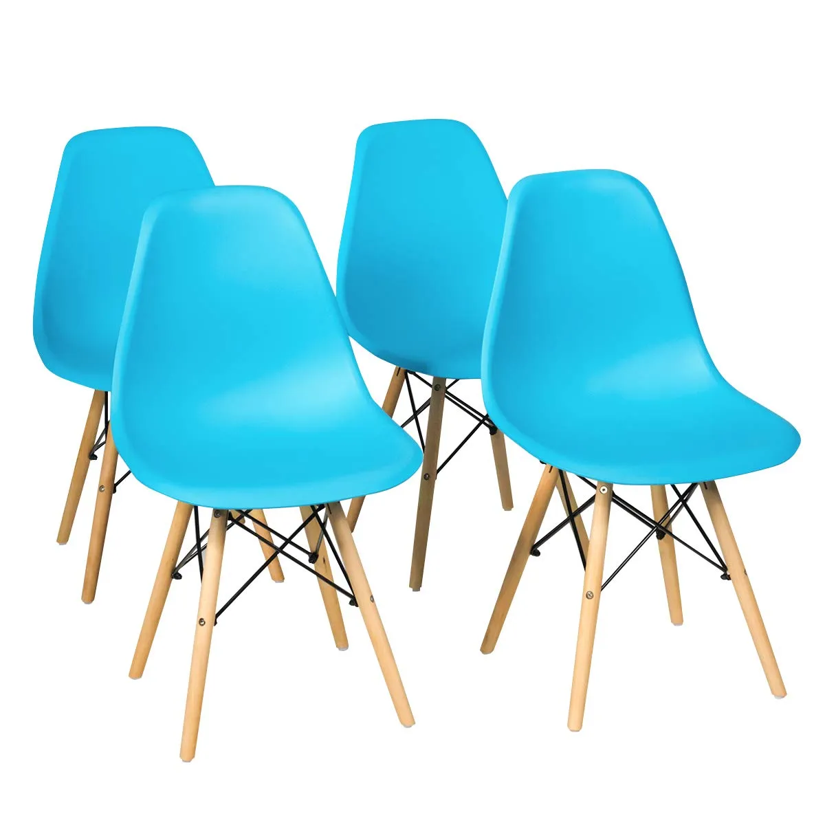 Giantex Dining DSW Chairs with Linen Cushion, Modern Mid Century Shell Chairs w/ Wood Legs