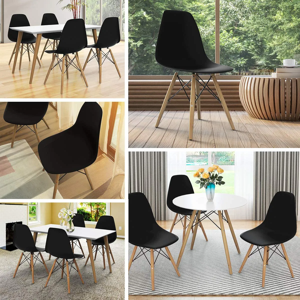 Giantex Dining DSW Chairs with Linen Cushion, Modern Mid Century Shell Chairs w/ Wood Legs