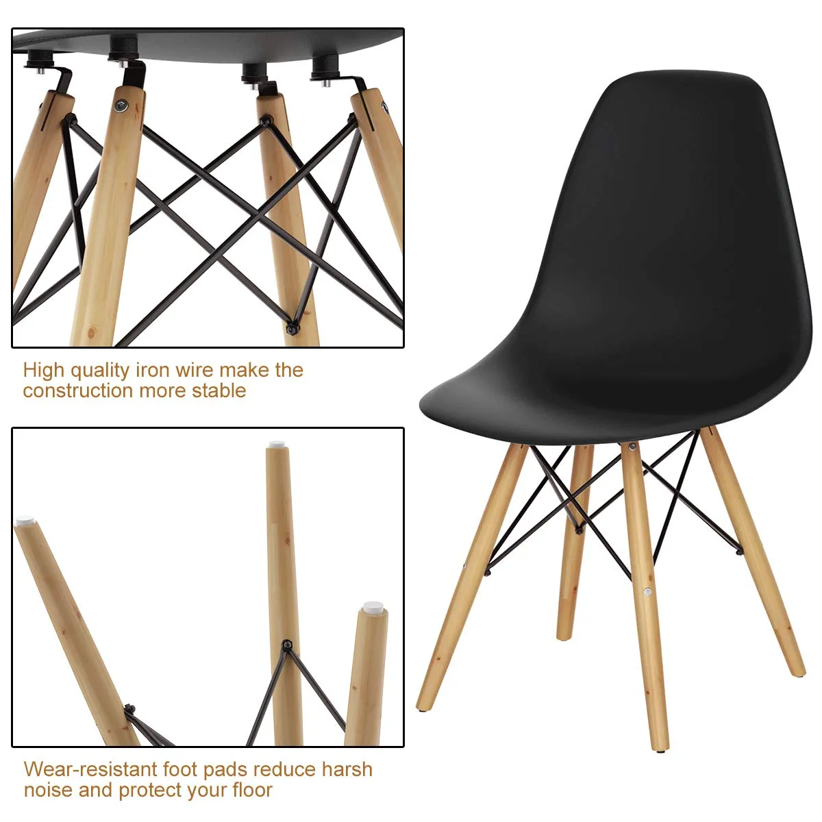Giantex Dining DSW Chairs with Linen Cushion, Modern Mid Century Shell Chairs w/ Wood Legs