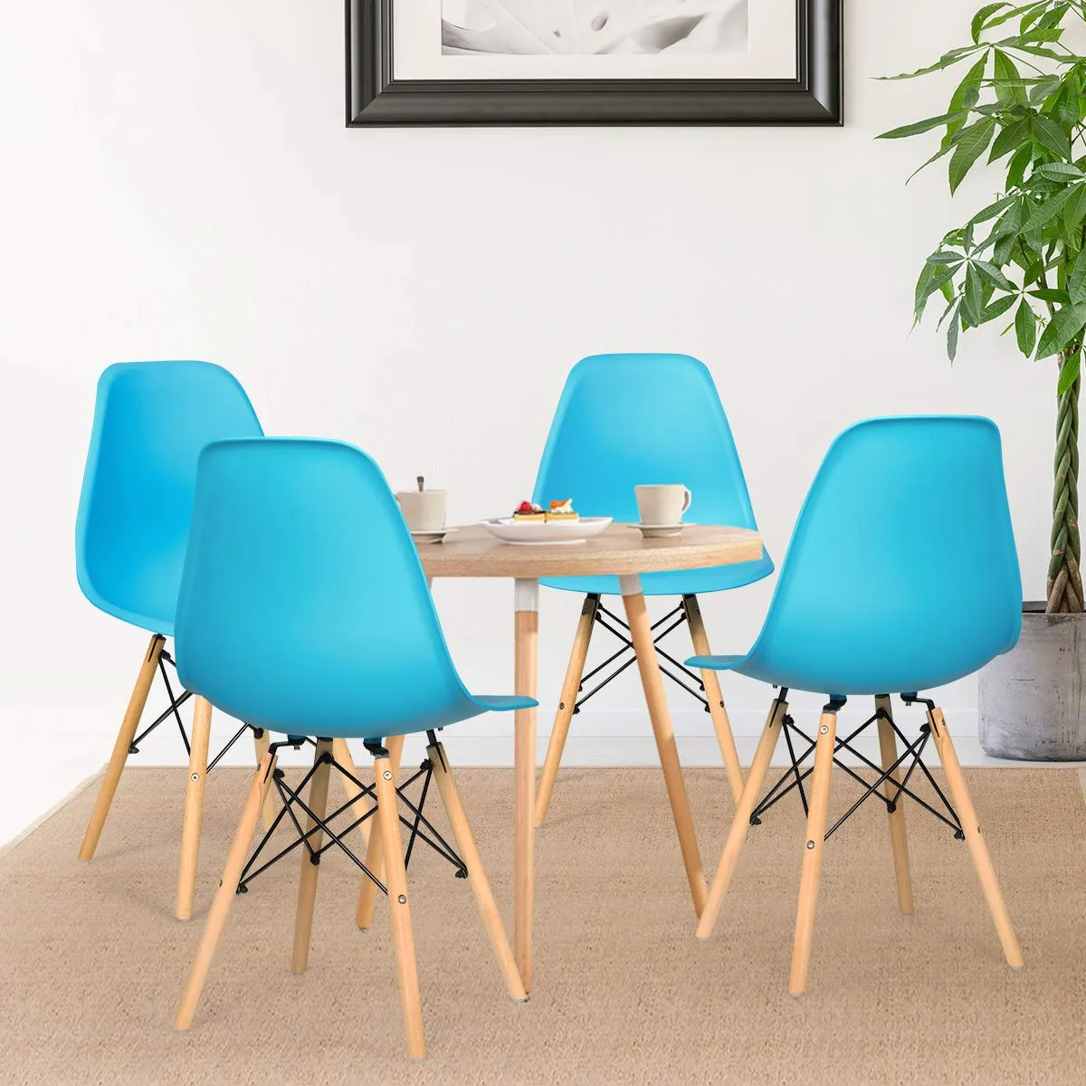 Giantex Dining DSW Chairs with Linen Cushion, Modern Mid Century Shell Chairs w/ Wood Legs