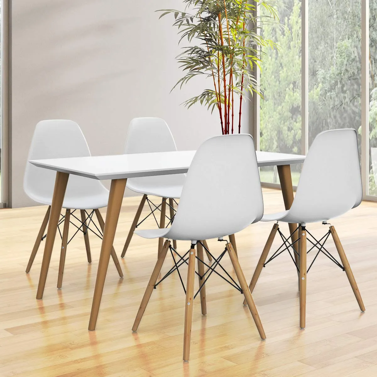 Giantex Dining DSW Chairs with Linen Cushion, Modern Mid Century Shell Chairs w/ Wood Legs