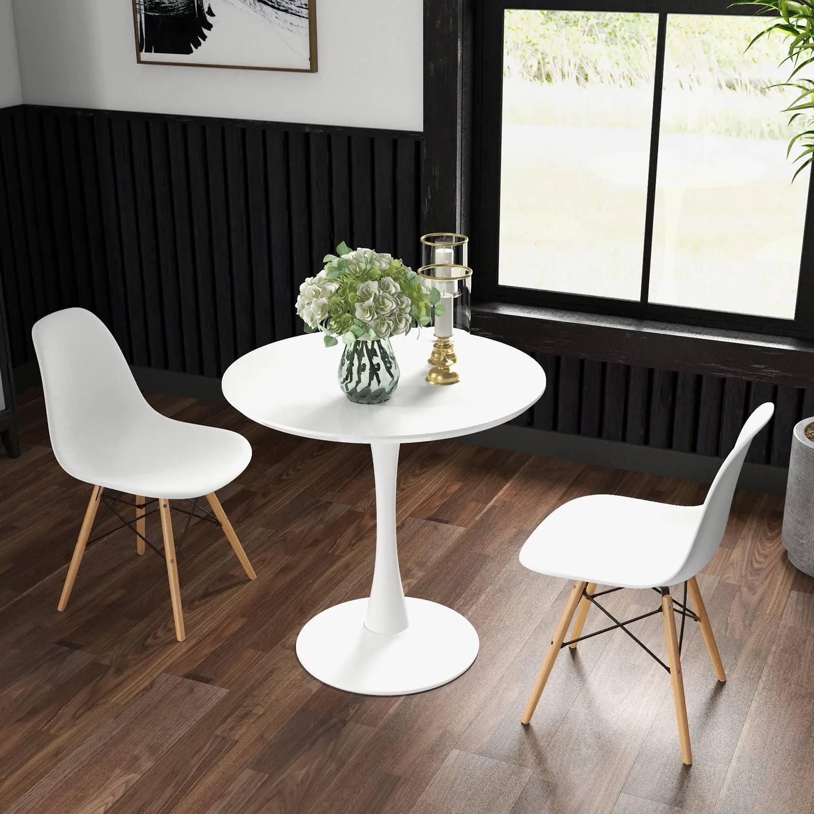 Giantex Dining Room Table Set for 2 or 4, Compact Kitchen Dining Table Set with 32" Round Table and DSW Chairs