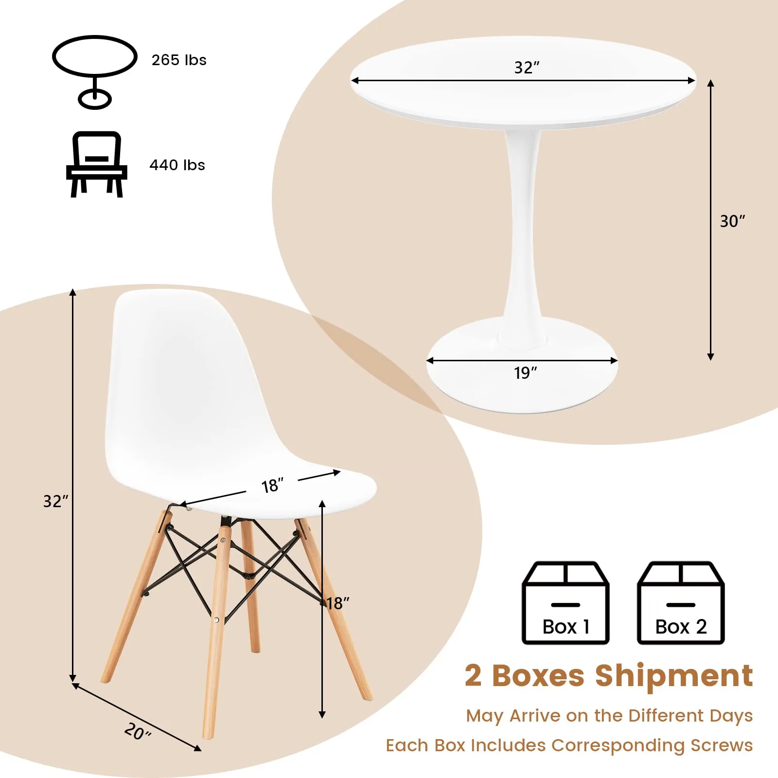 Giantex Dining Room Table Set for 2 or 4, Compact Kitchen Dining Table Set with 32" Round Table and DSW Chairs
