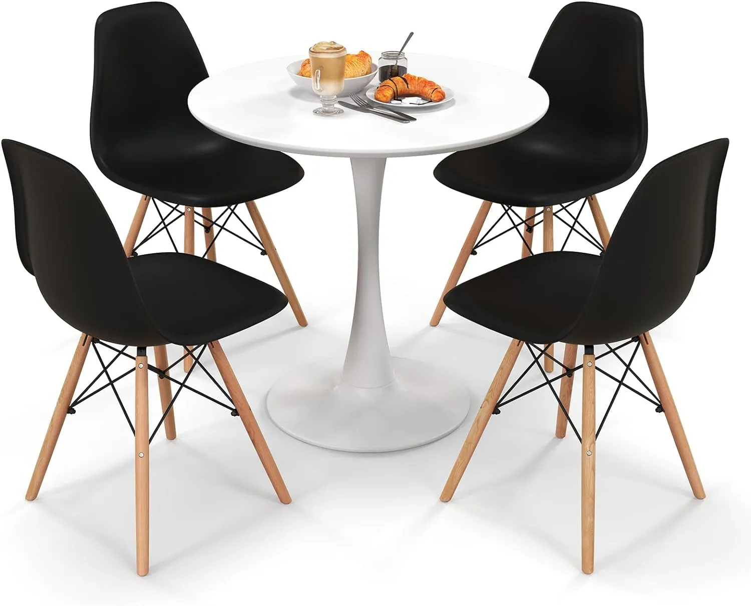 Giantex Dining Room Table Set for 2 or 4, Compact Kitchen Dining Table Set with 32" Round Table and DSW Chairs