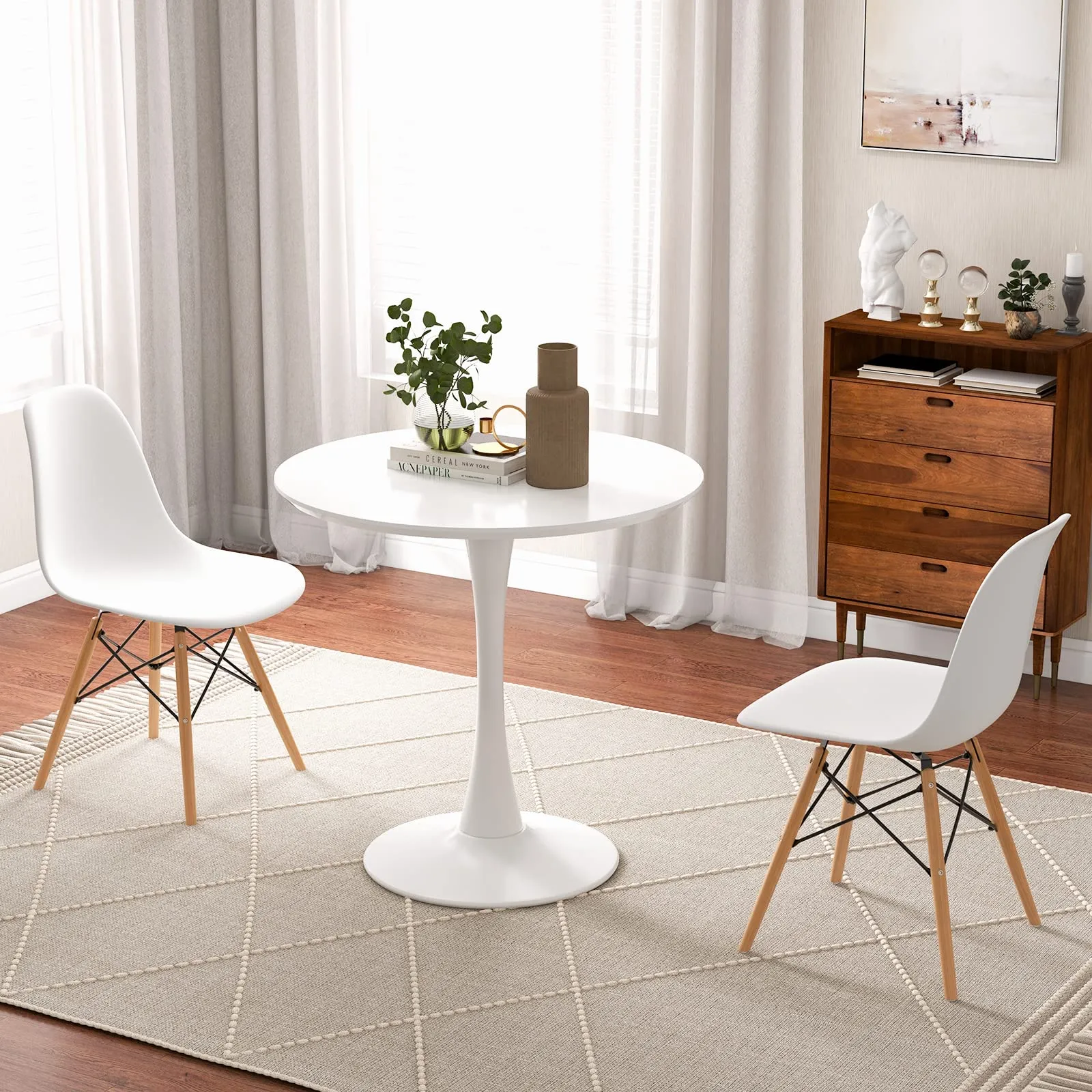 Giantex Dining Room Table Set for 2 or 4, Compact Kitchen Dining Table Set with 32" Round Table and DSW Chairs