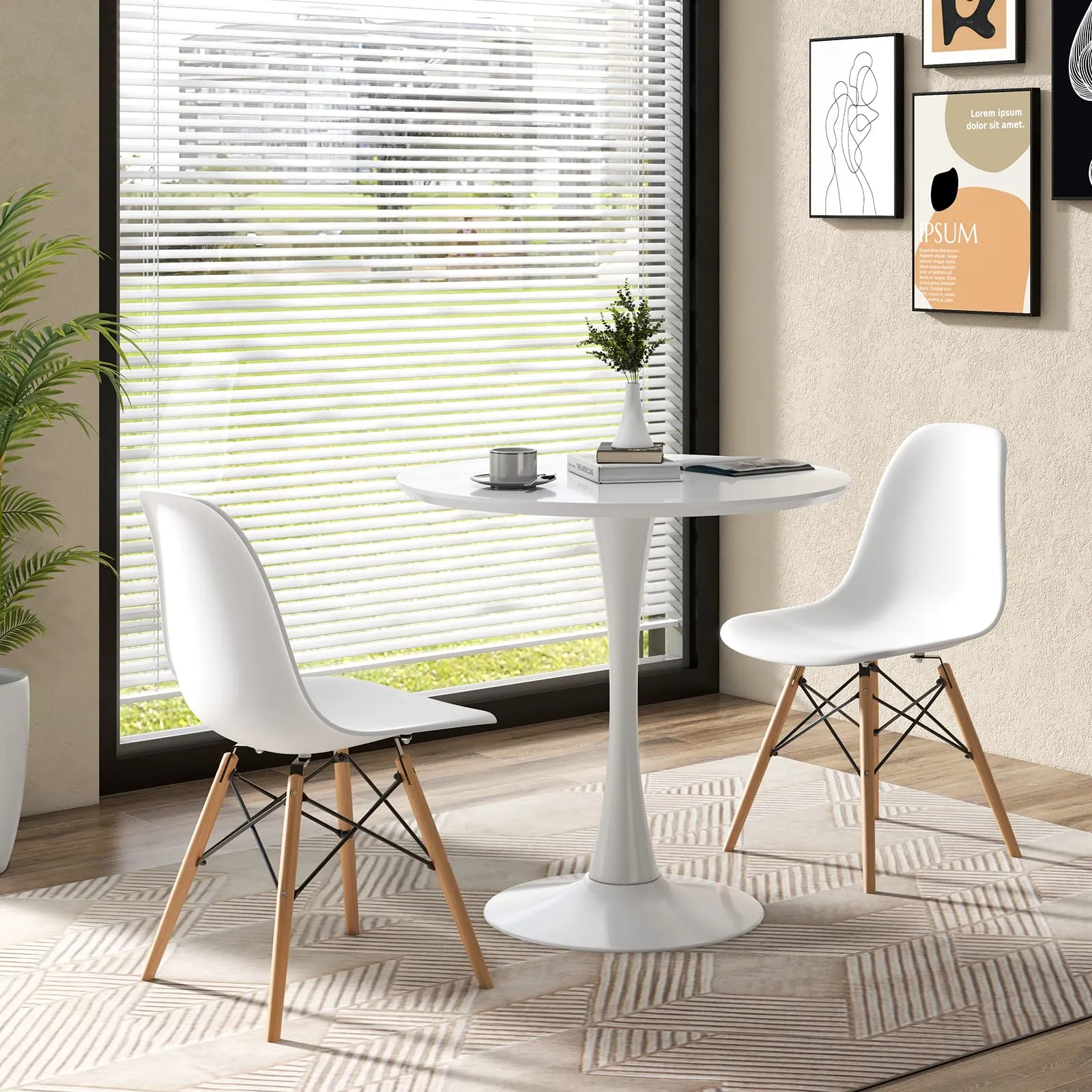 Giantex Dining Room Table Set for 2 or 4, Compact Kitchen Dining Table Set with 32" Round Table and DSW Chairs
