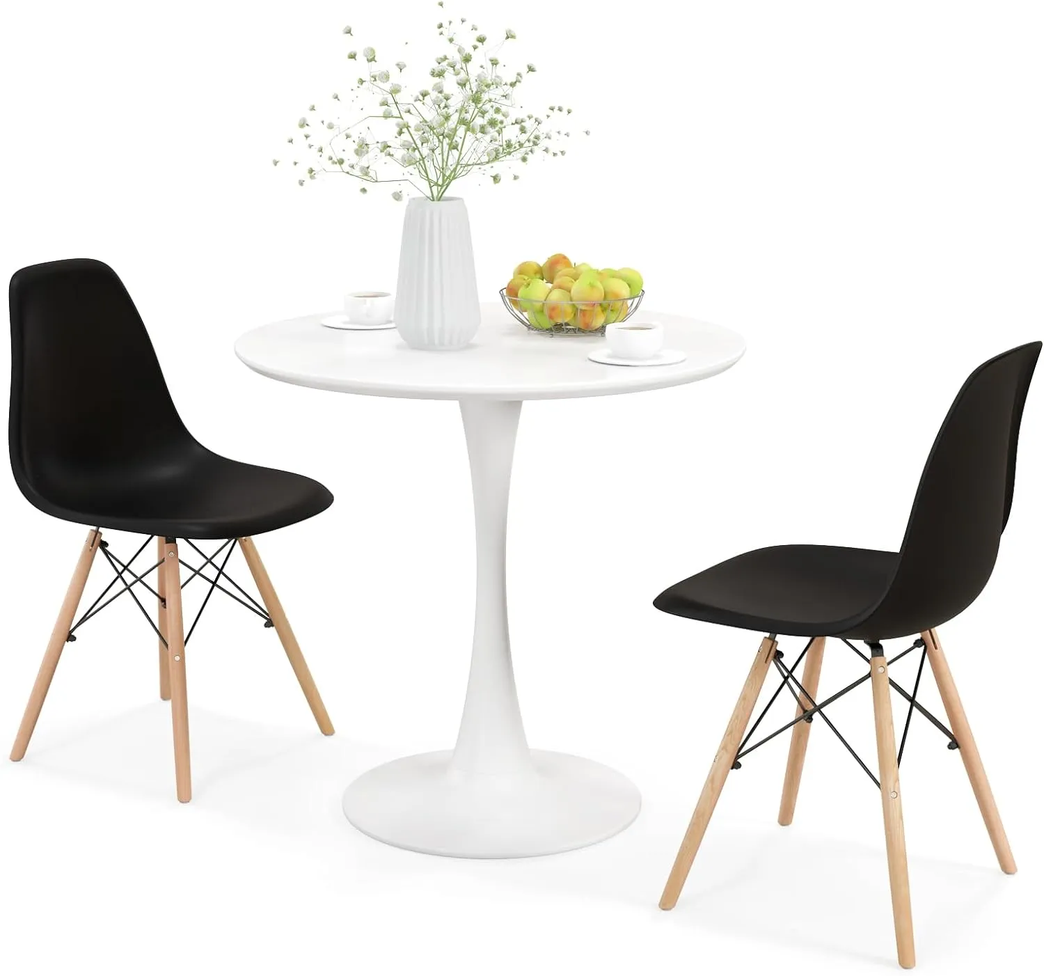 Giantex Dining Room Table Set for 2 or 4, Compact Kitchen Dining Table Set with 32" Round Table and DSW Chairs