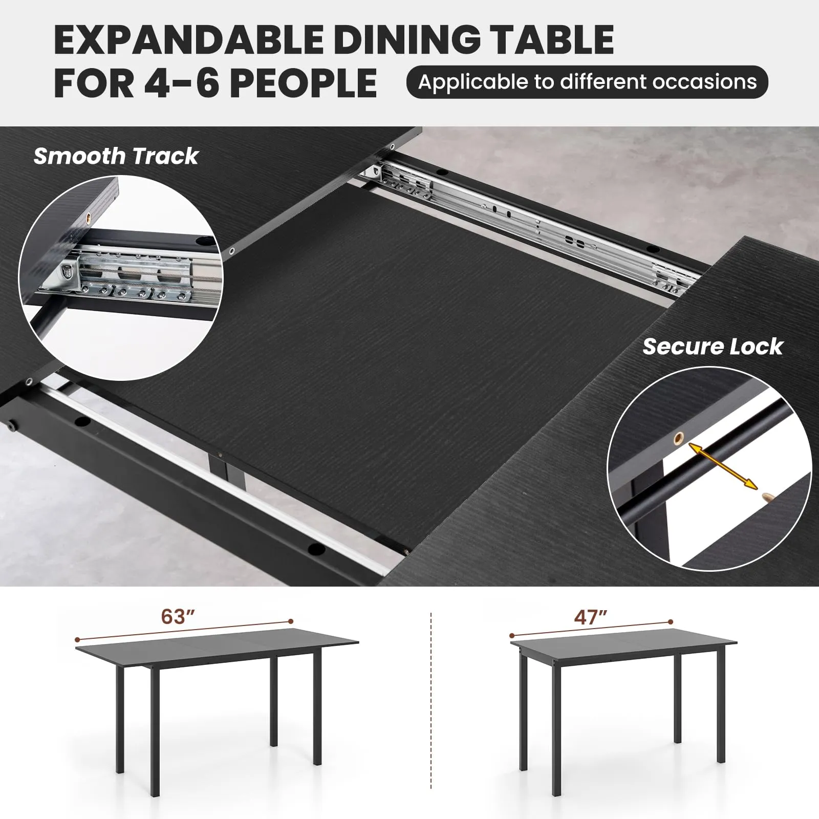Giantex Dining Room Table Set for 4-6, 3 Piece Dining Table Set, 63 Extendable Dining Table with 2 Benches