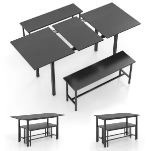 Giantex Dining Room Table Set for 4-6, 3 Piece Dining Table Set, 63 Extendable Dining Table with 2 Benches farmhouse dining table, extendable dining table
