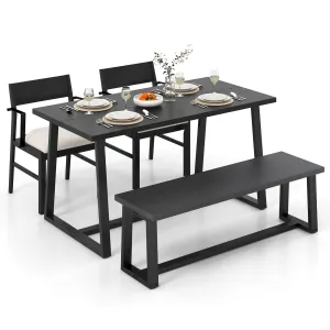 Giantex Dining Room Table Set for 4 - Kitchen Table Chairs Set with 2 Armchairs, 1 Bench, Dinette Set with Cushions tablecloth, dining table