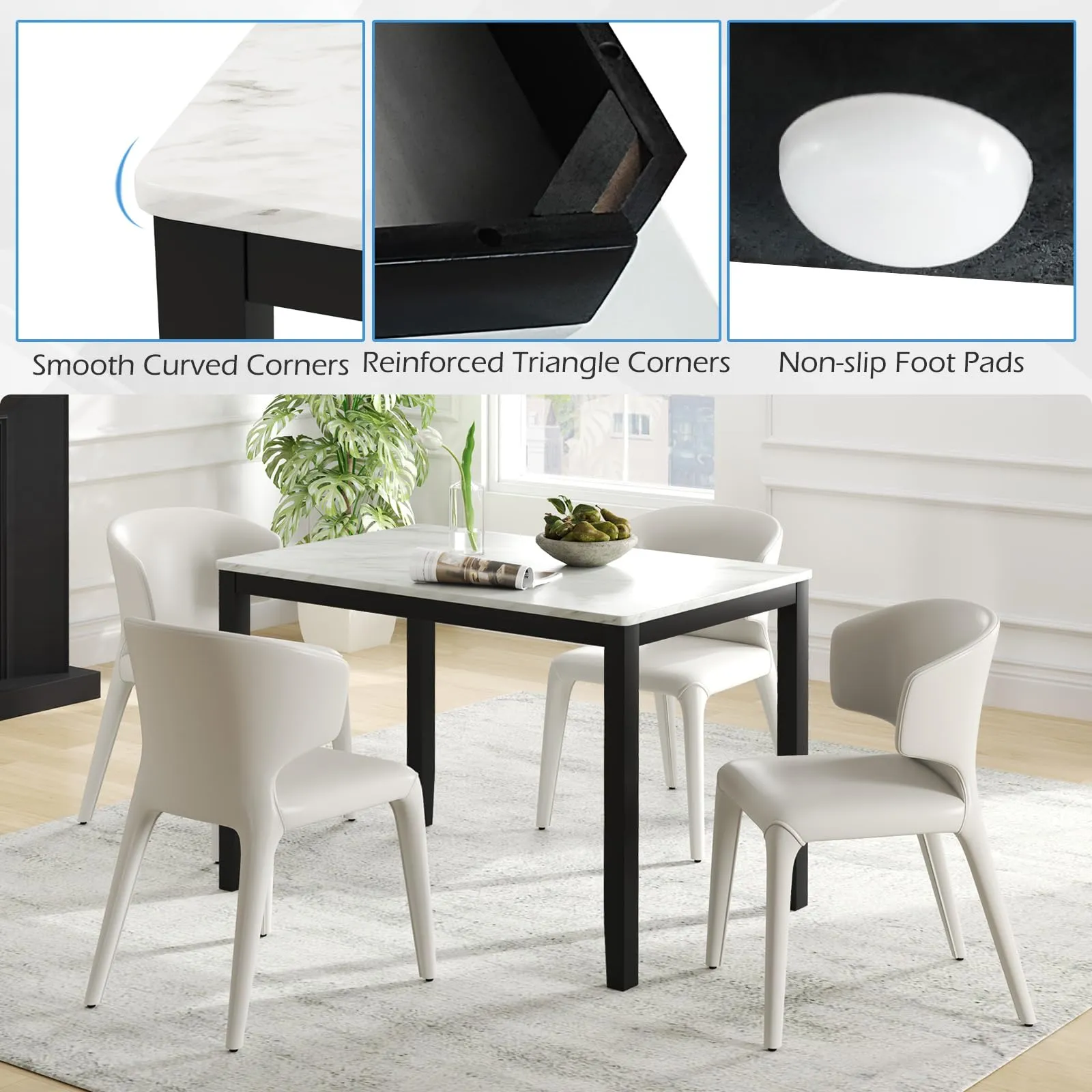 Giantex Dining Table for 4 People, 45" Rectangular Mid Century Kitchen Table with Faux Marble Tabletop