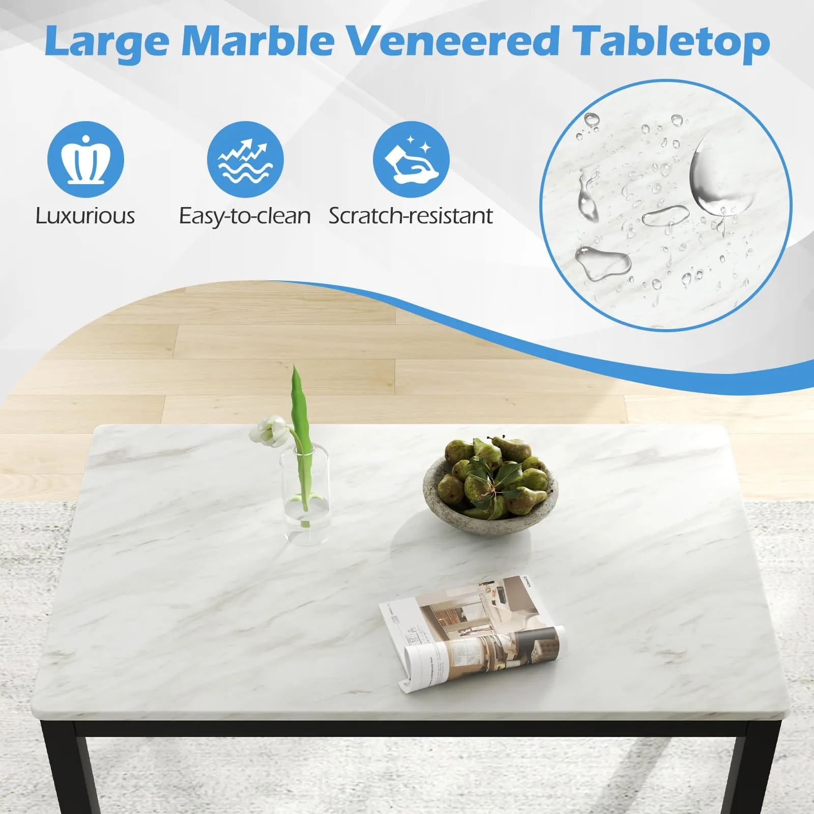Giantex Dining Table for 4 People, 45" Rectangular Mid Century Kitchen Table with Faux Marble Tabletop