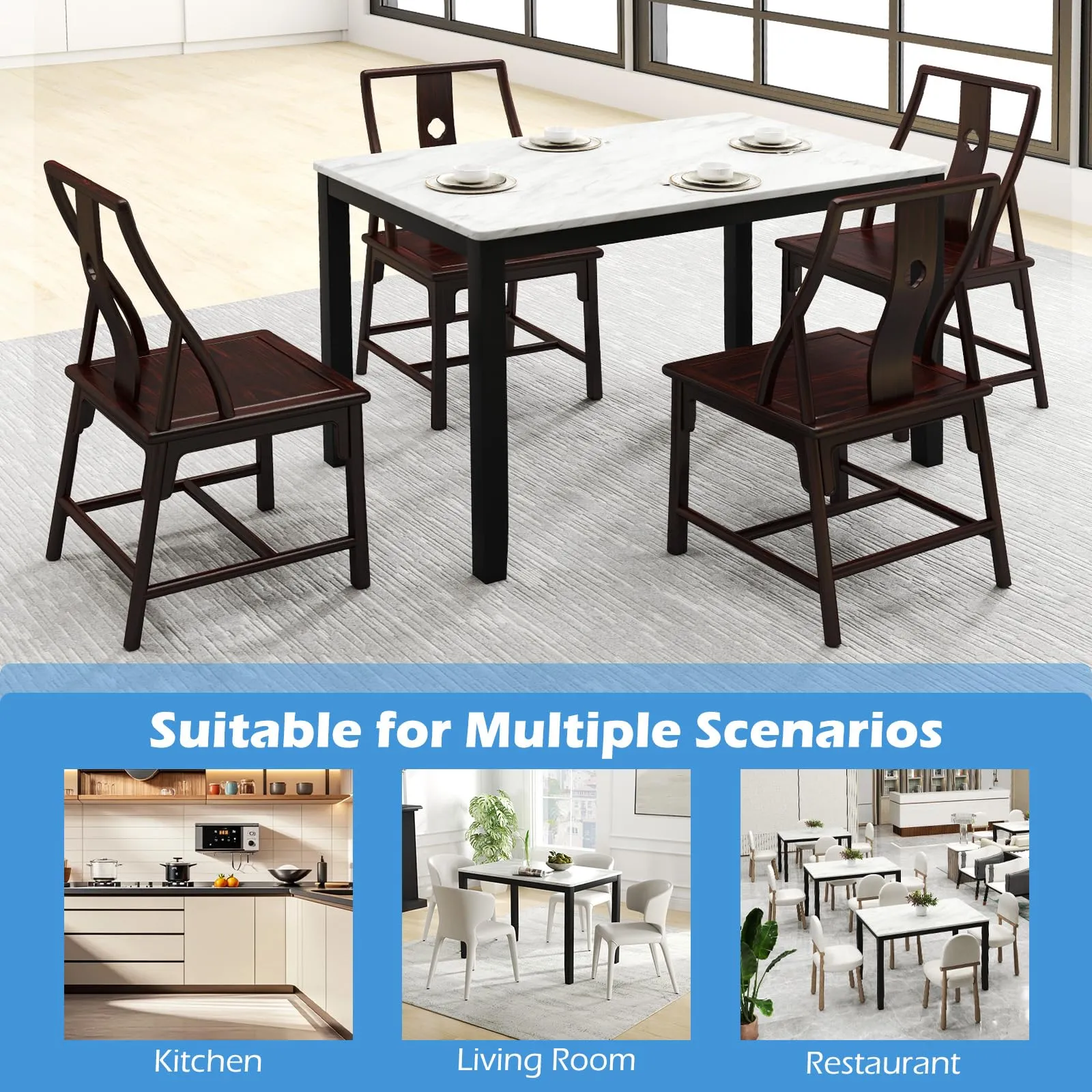 Giantex Dining Table for 4 People, 45" Rectangular Mid Century Kitchen Table with Faux Marble Tabletop