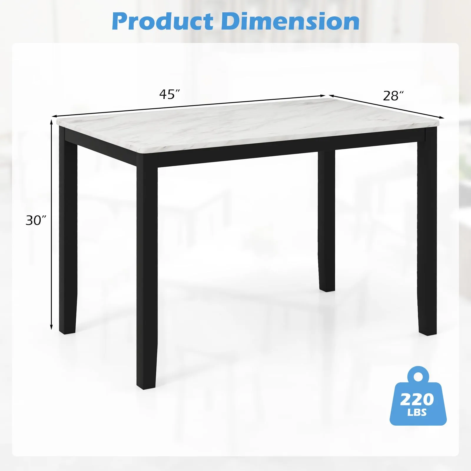 Giantex Dining Table for 4 People, 45" Rectangular Mid Century Kitchen Table with Faux Marble Tabletop