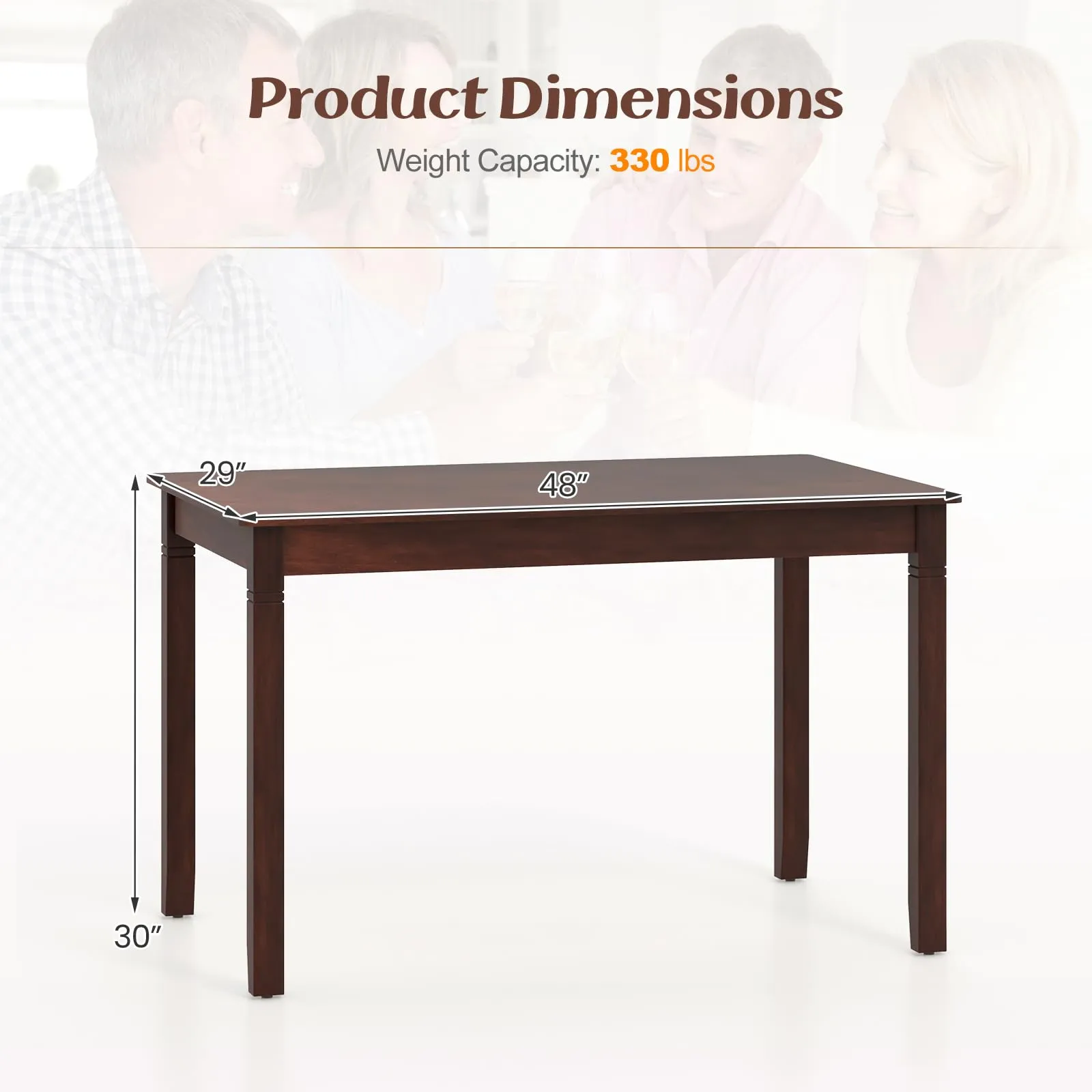 Giantex Dining Table for 4 People, 48 x 29 Kitchen Table with Wood Legs, Rectangular Dinner Table for Small Space