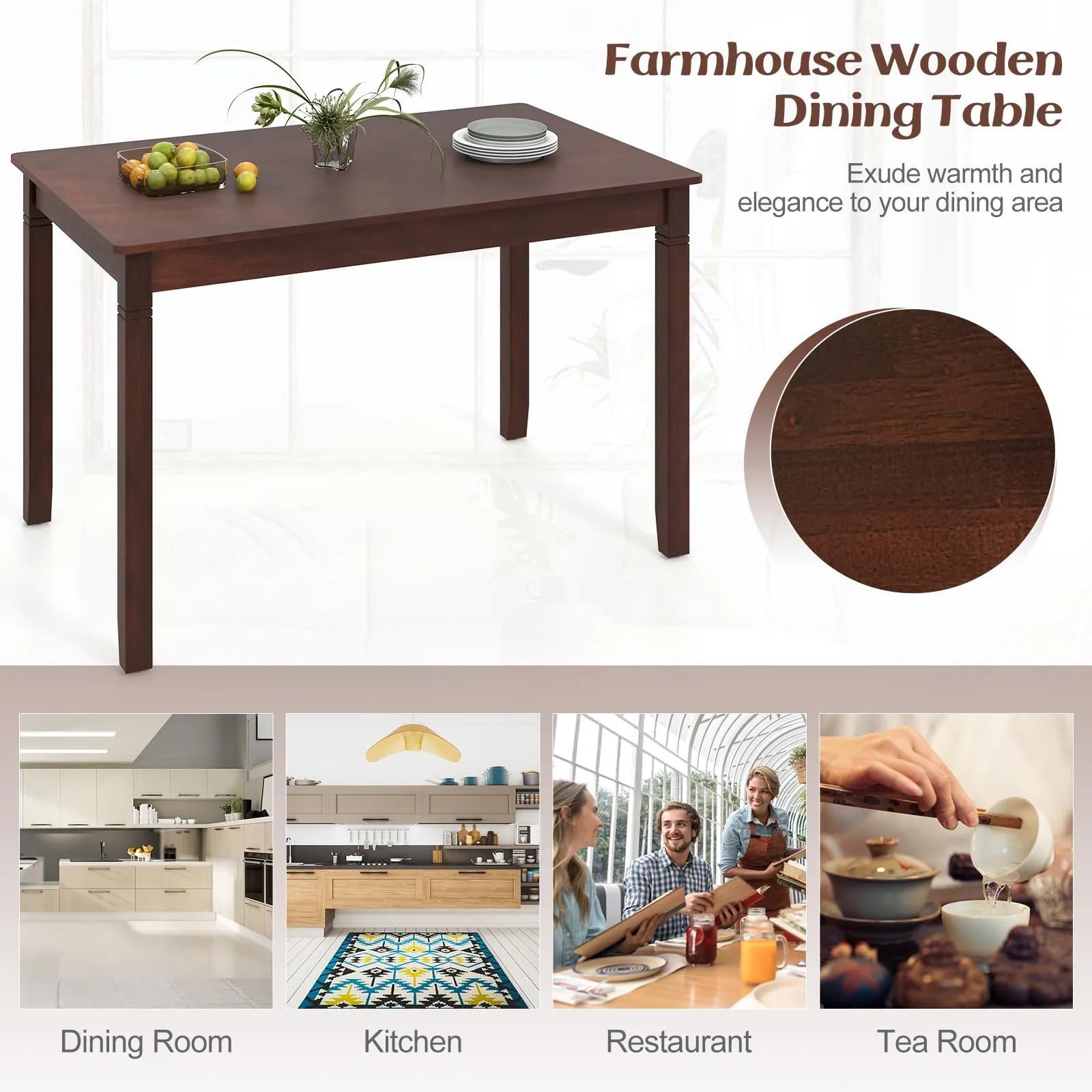 Giantex Dining Table for 4 People, 48 x 29 Kitchen Table with Wood Legs, Rectangular Dinner Table for Small Space
