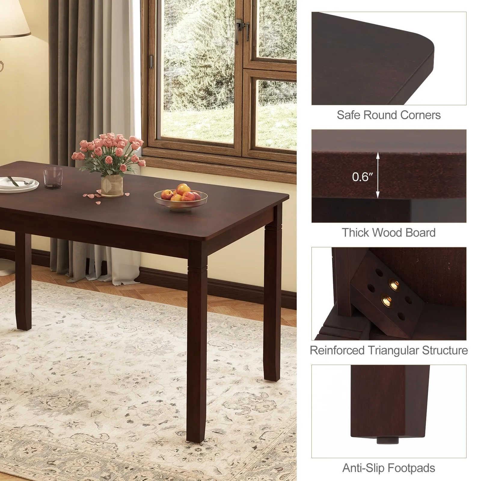 Giantex Dining Table for 4 People, 48 x 29 Kitchen Table with Wood Legs, Rectangular Dinner Table for Small Space