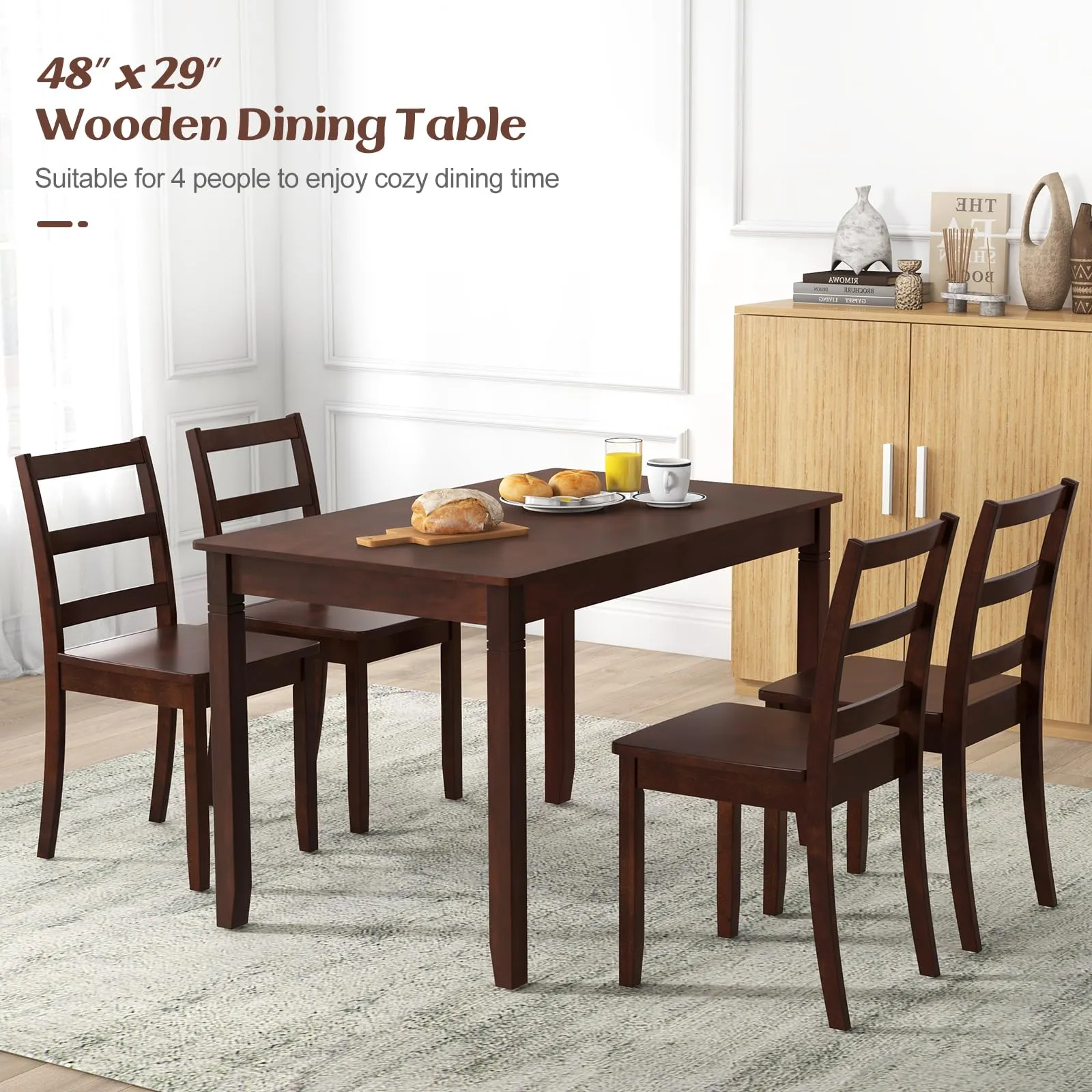 Giantex Dining Table for 4 People, 48 x 29 Kitchen Table with Wood Legs, Rectangular Dinner Table for Small Space