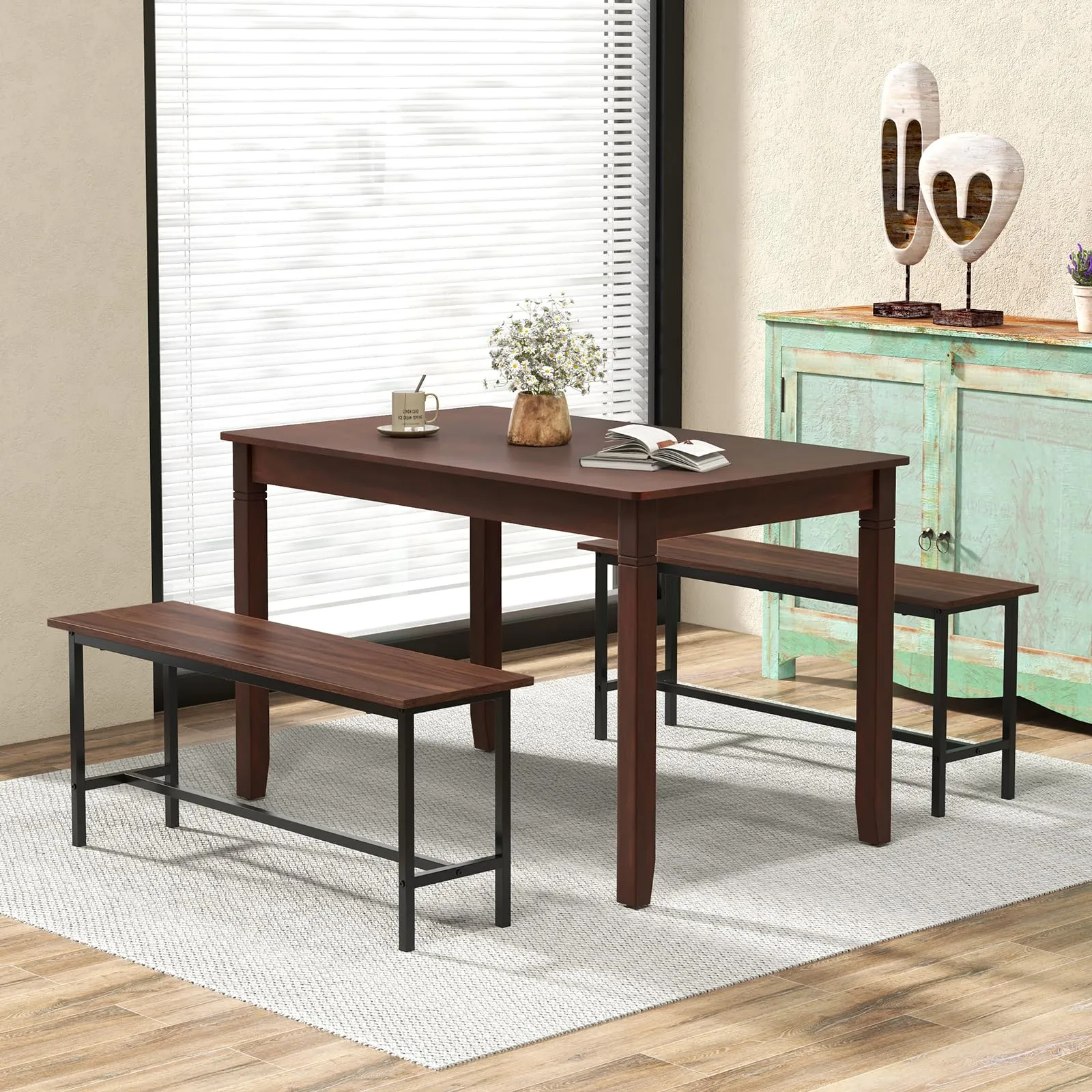 Giantex Dining Table for 4 People, 48 x 29 Kitchen Table with Wood Legs, Rectangular Dinner Table for Small Space
