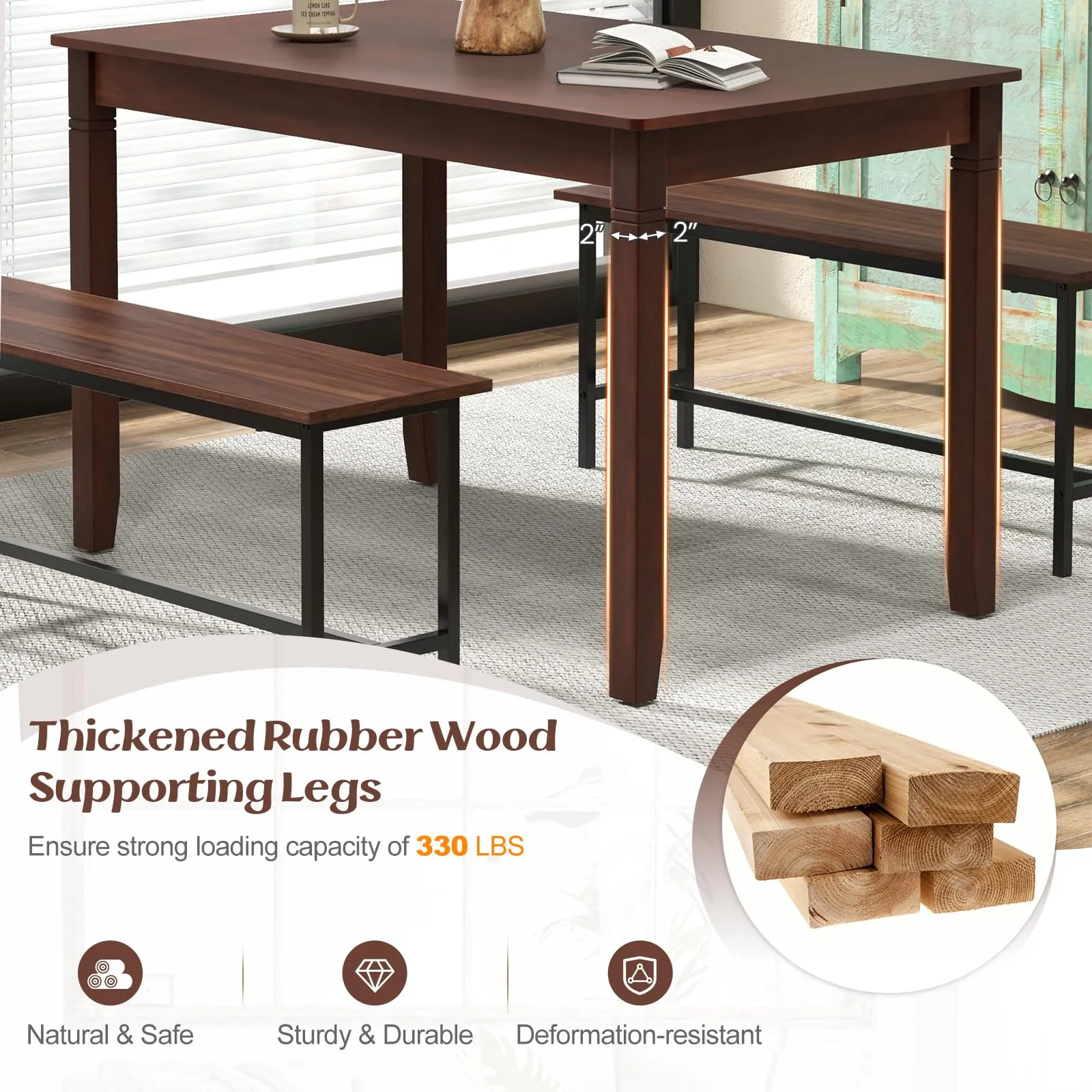 Giantex Dining Table for 4 People, 48 x 29 Kitchen Table with Wood Legs, Rectangular Dinner Table for Small Space