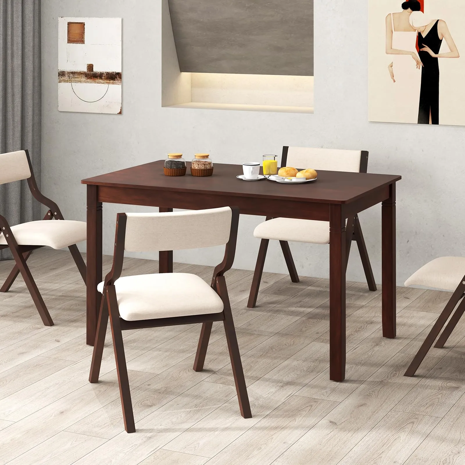 Giantex Dining Table for 4 People, 48 x 29 Kitchen Table with Wood Legs, Rectangular Dinner Table for Small Space