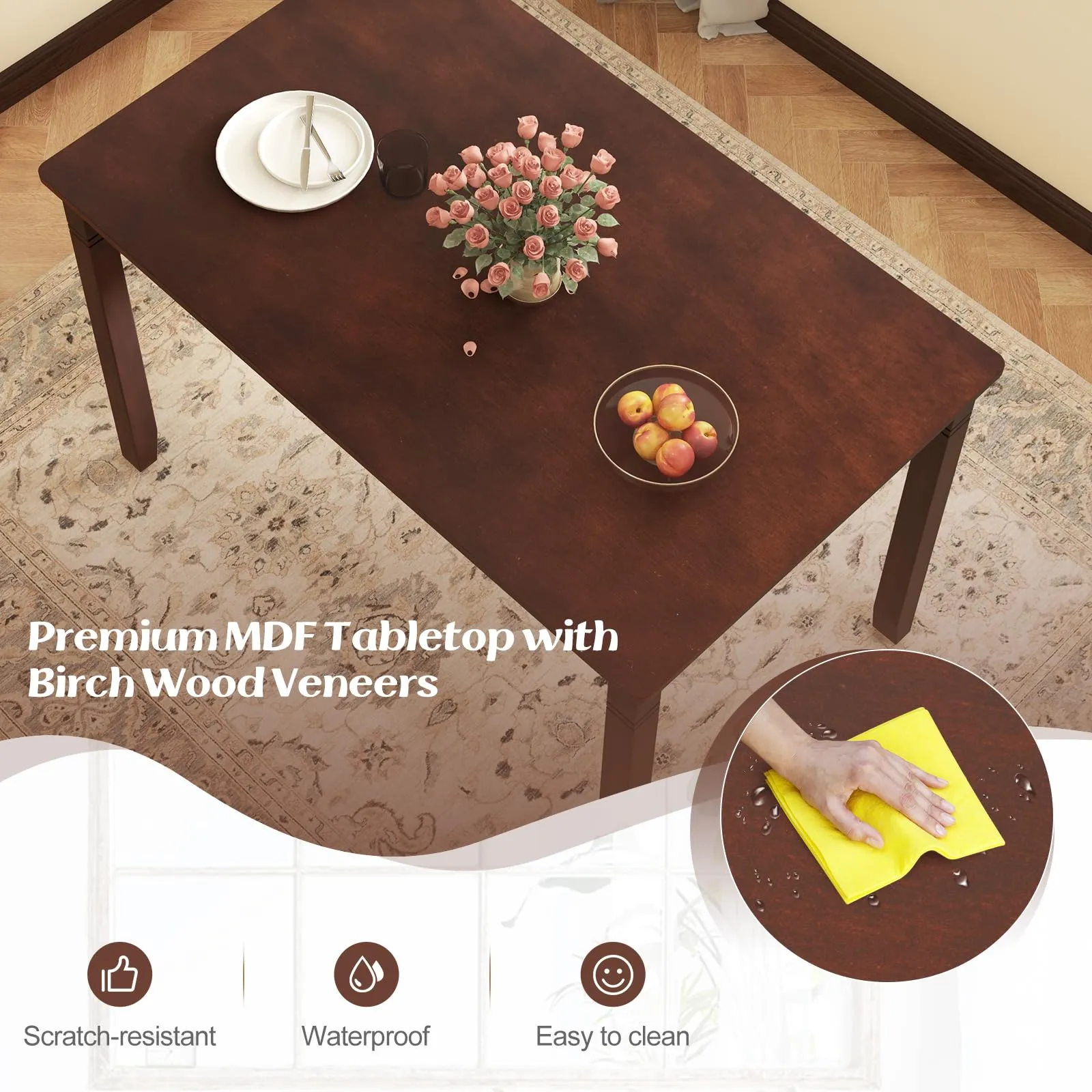 Giantex Dining Table for 4 People, 48 x 29 Kitchen Table with Wood Legs, Rectangular Dinner Table for Small Space