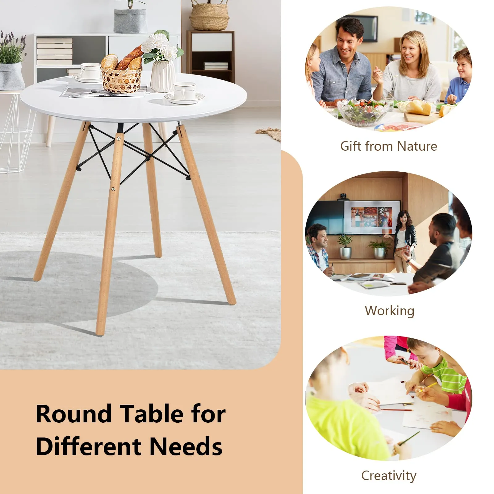 Giantex Dining Table, Round Dining Room Table with Solid Beech Wood Legs