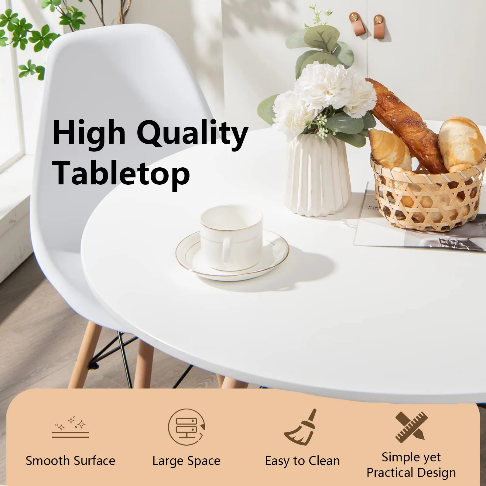 Giantex Dining Table, Round Dining Room Table with Solid Beech Wood Legs