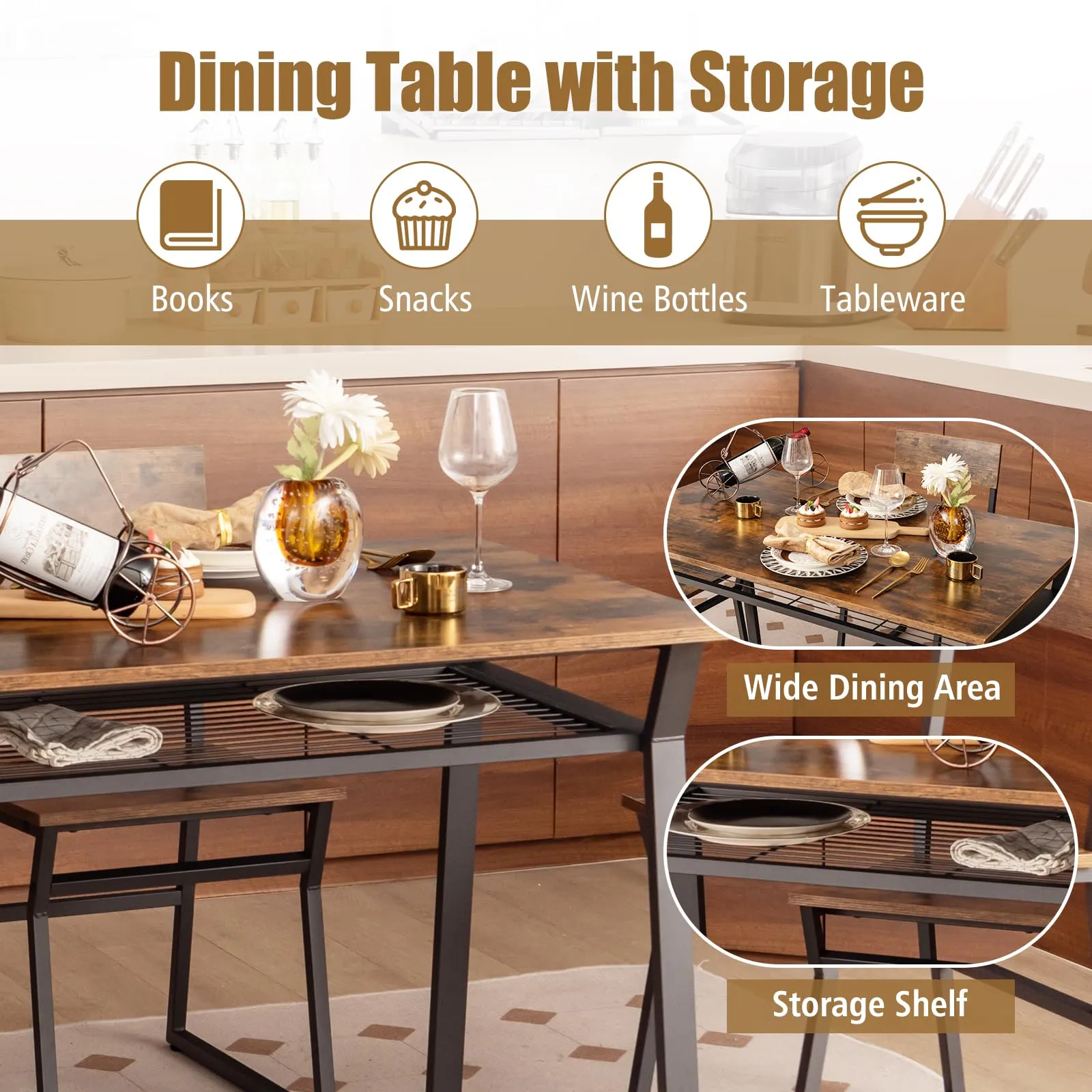 Giantex Dining Table Set for 4, 47L x 28W Rectangular Kitchen Table w/ 4 Trapezoid Chairs