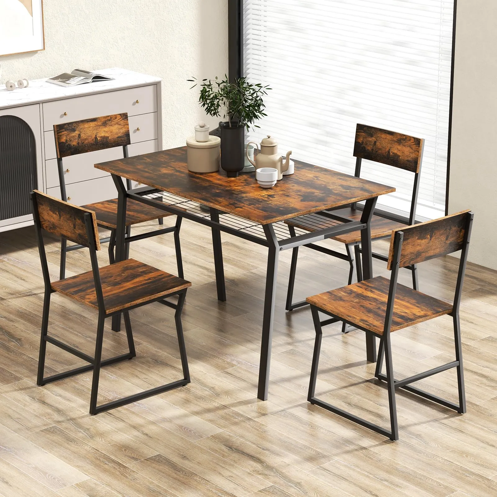 Giantex Dining Table Set for 4, 47L x 28W Rectangular Kitchen Table w/ 4 Trapezoid Chairs