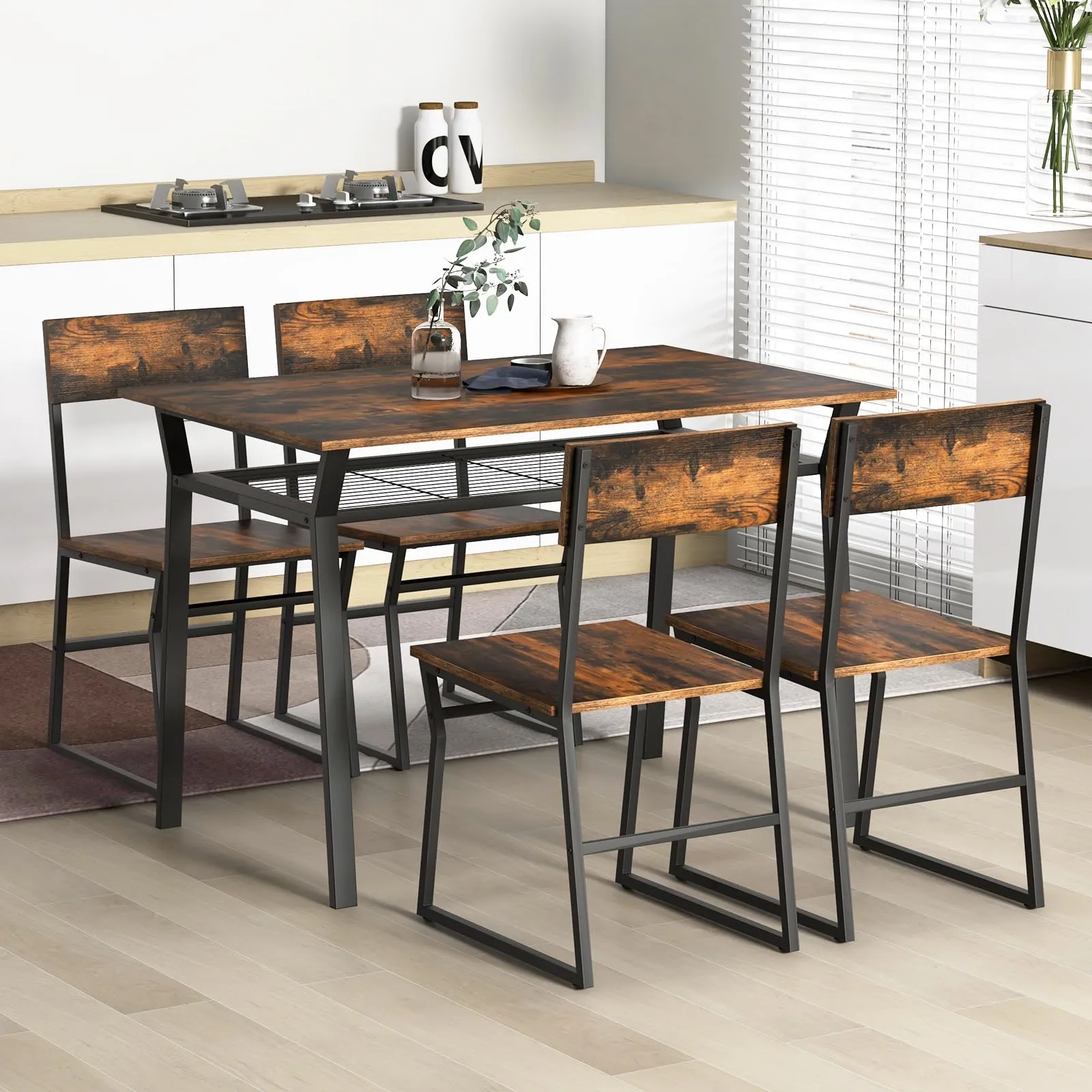 Giantex Dining Table Set for 4, 47L x 28W Rectangular Kitchen Table w/ 4 Trapezoid Chairs