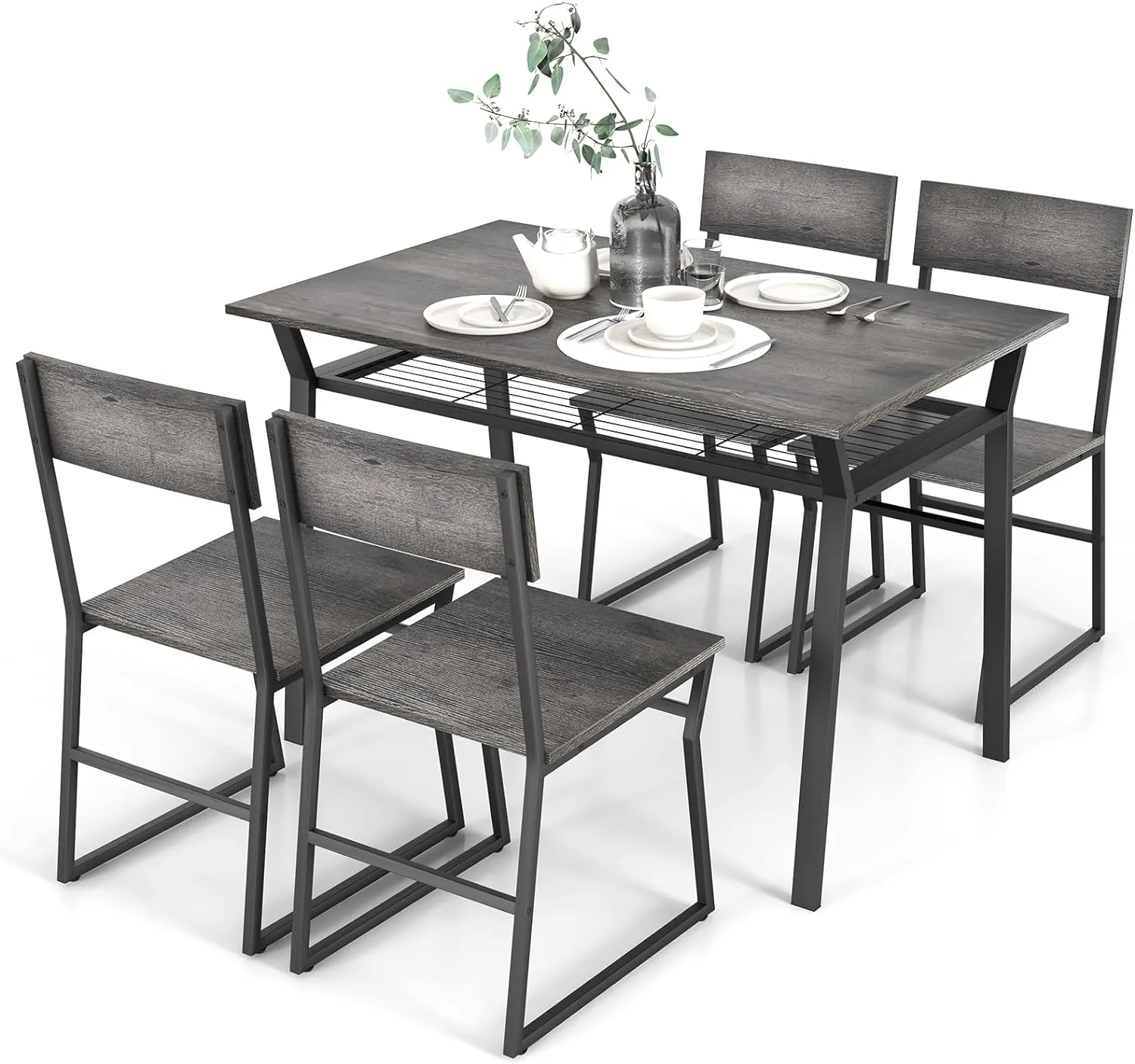 Giantex Dining Table Set for 4, 47L x 28W Rectangular Kitchen Table w/ 4 Trapezoid Chairs