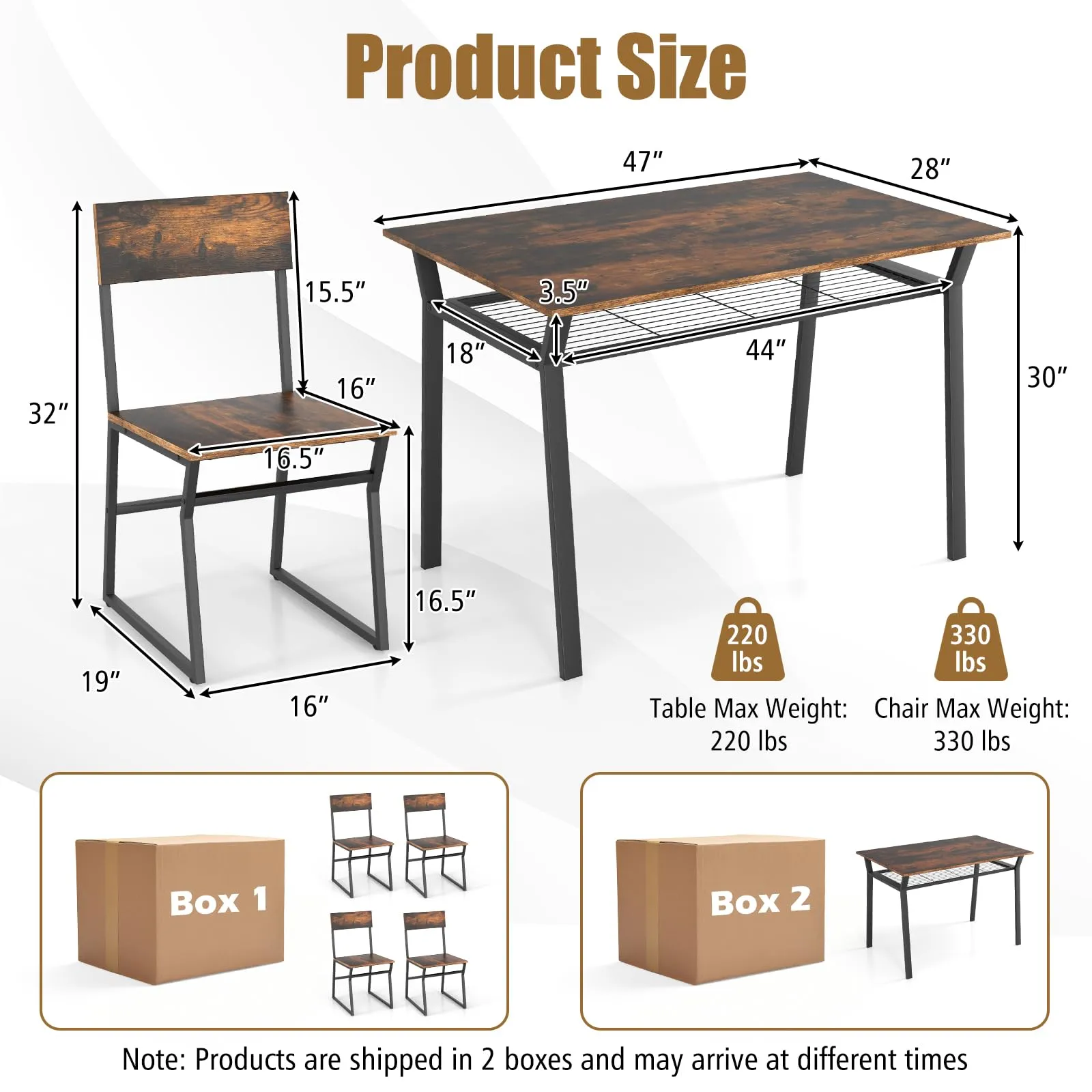 Giantex Dining Table Set for 4, 47L x 28W Rectangular Kitchen Table w/ 4 Trapezoid Chairs