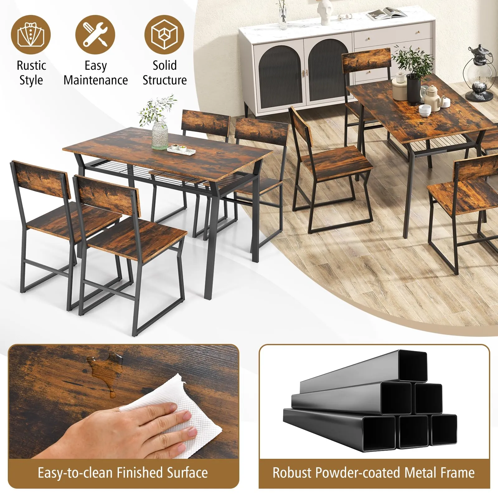Giantex Dining Table Set for 4, 47L x 28W Rectangular Kitchen Table w/ 4 Trapezoid Chairs